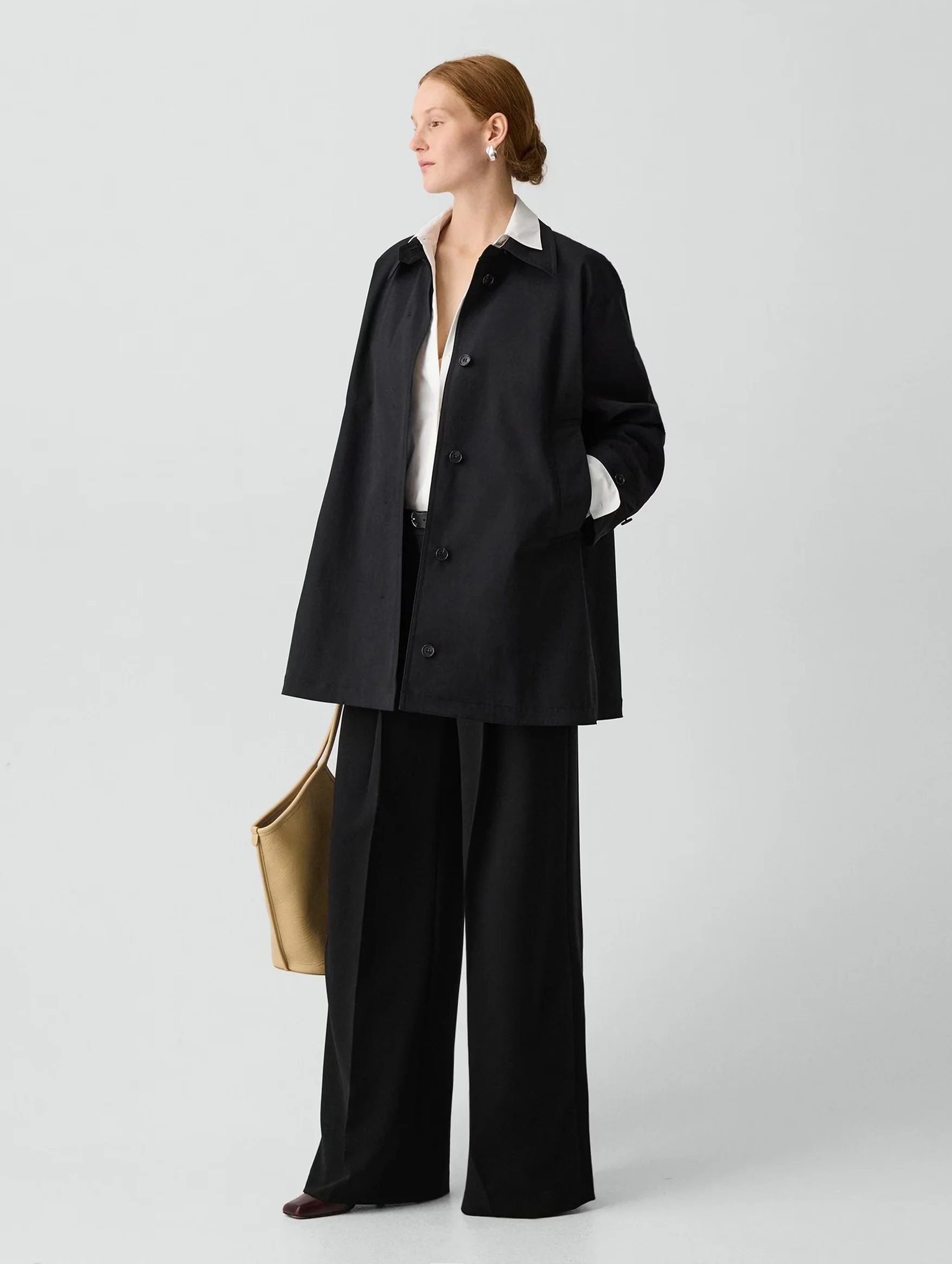 A-Line Cotton Trench Coat in Black - Image 3