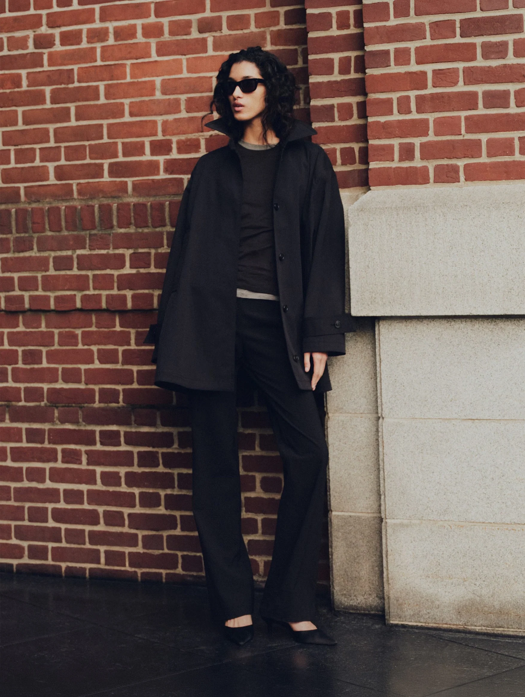 A-Line Cotton Trench Coat in Black - Image 5