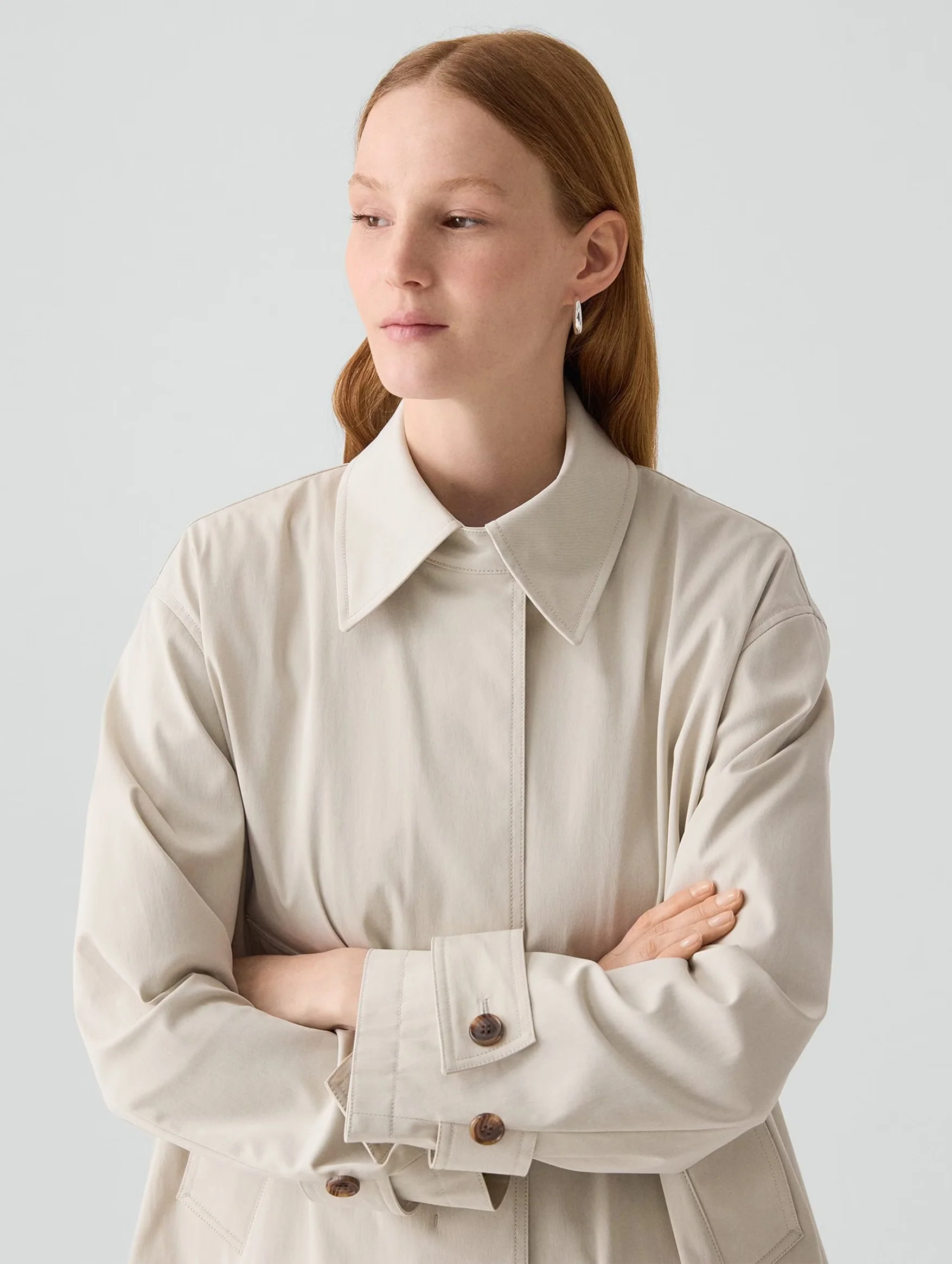 A-Line Cotton Trench Coat in Sand - Image 3