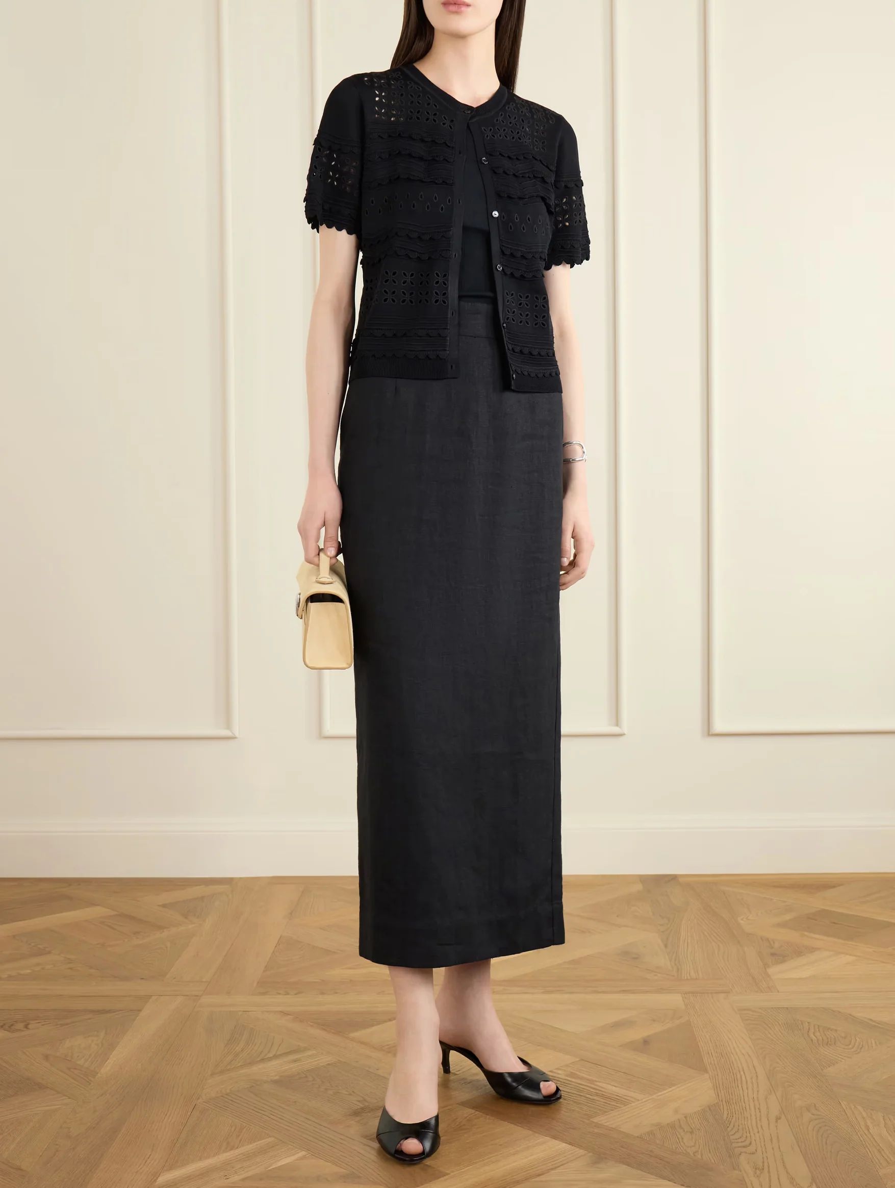 Abriana Eyelet Knit Cardigan in Noir - Image 2