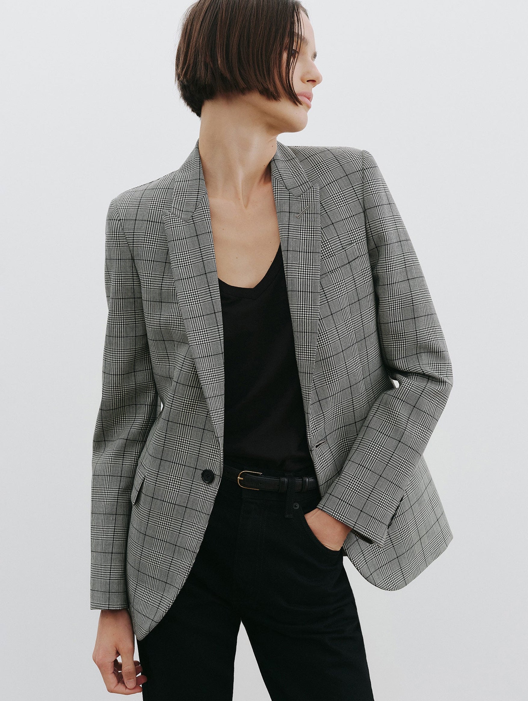 Anabel Wool Tailored Blazer in Black Plaid - Image 3