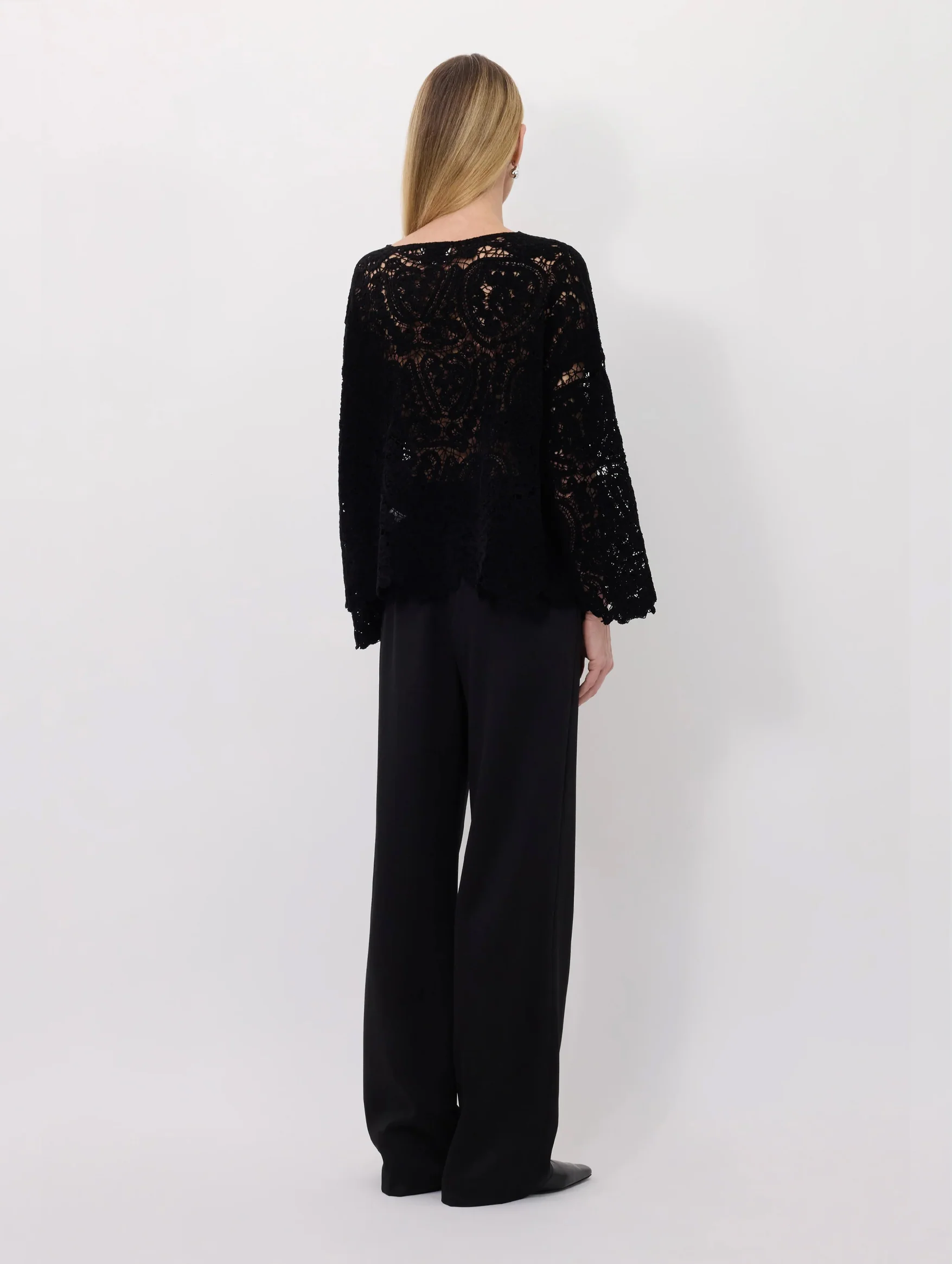 Arold Velvet Silk Crochet Sweater in Black - Image 5