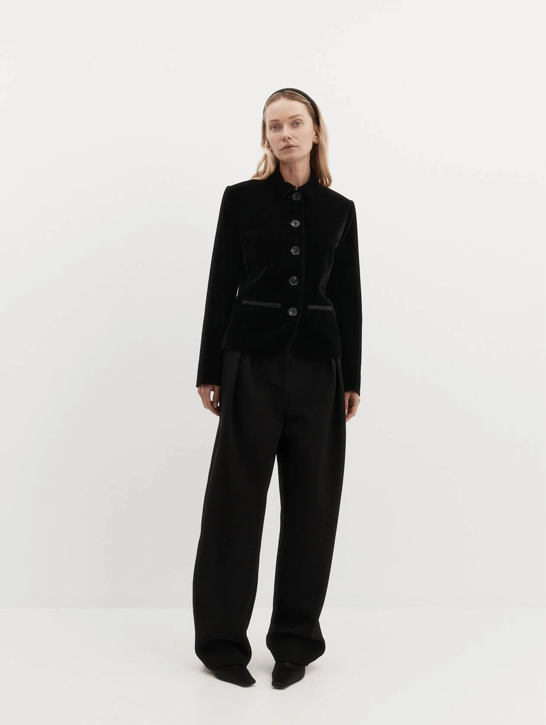 Bardot Blazer in Black Velvet - Image 2