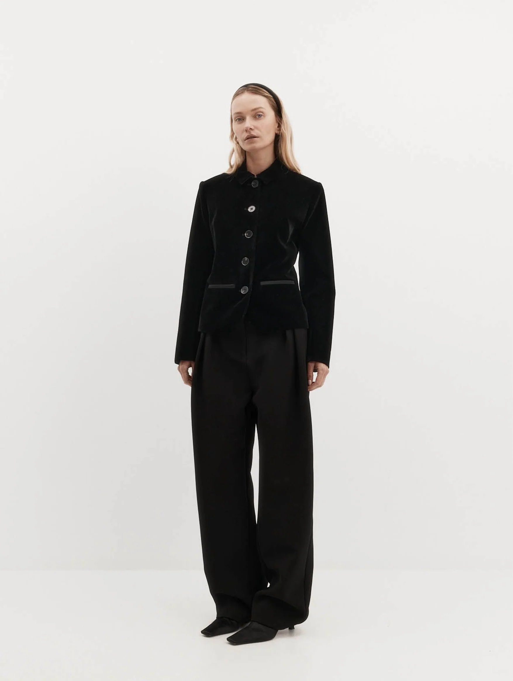 Bardot Blazer in Black Velvet - Image 3