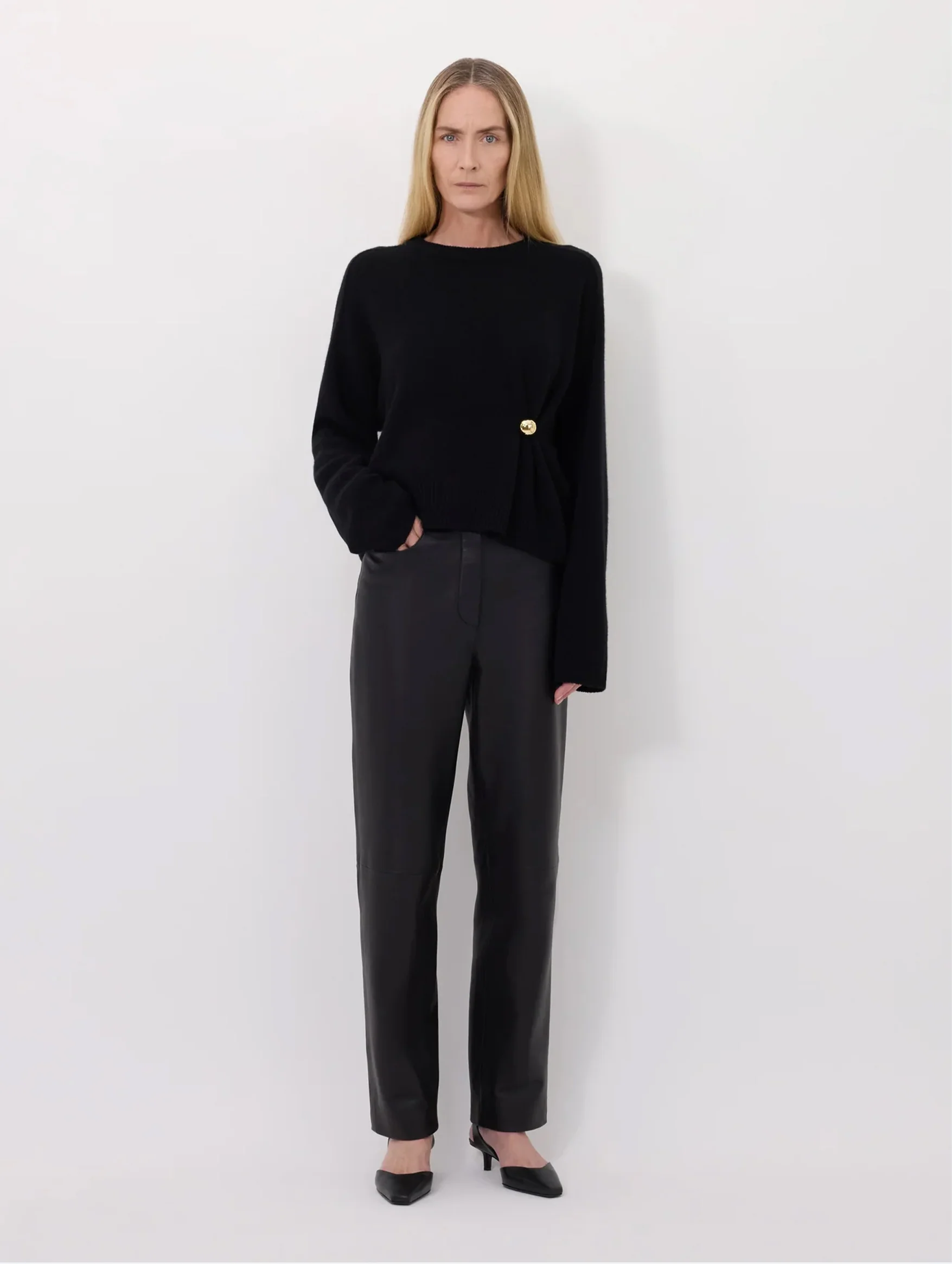 Bill Cashmere Draped Sweater in Black - Image 2