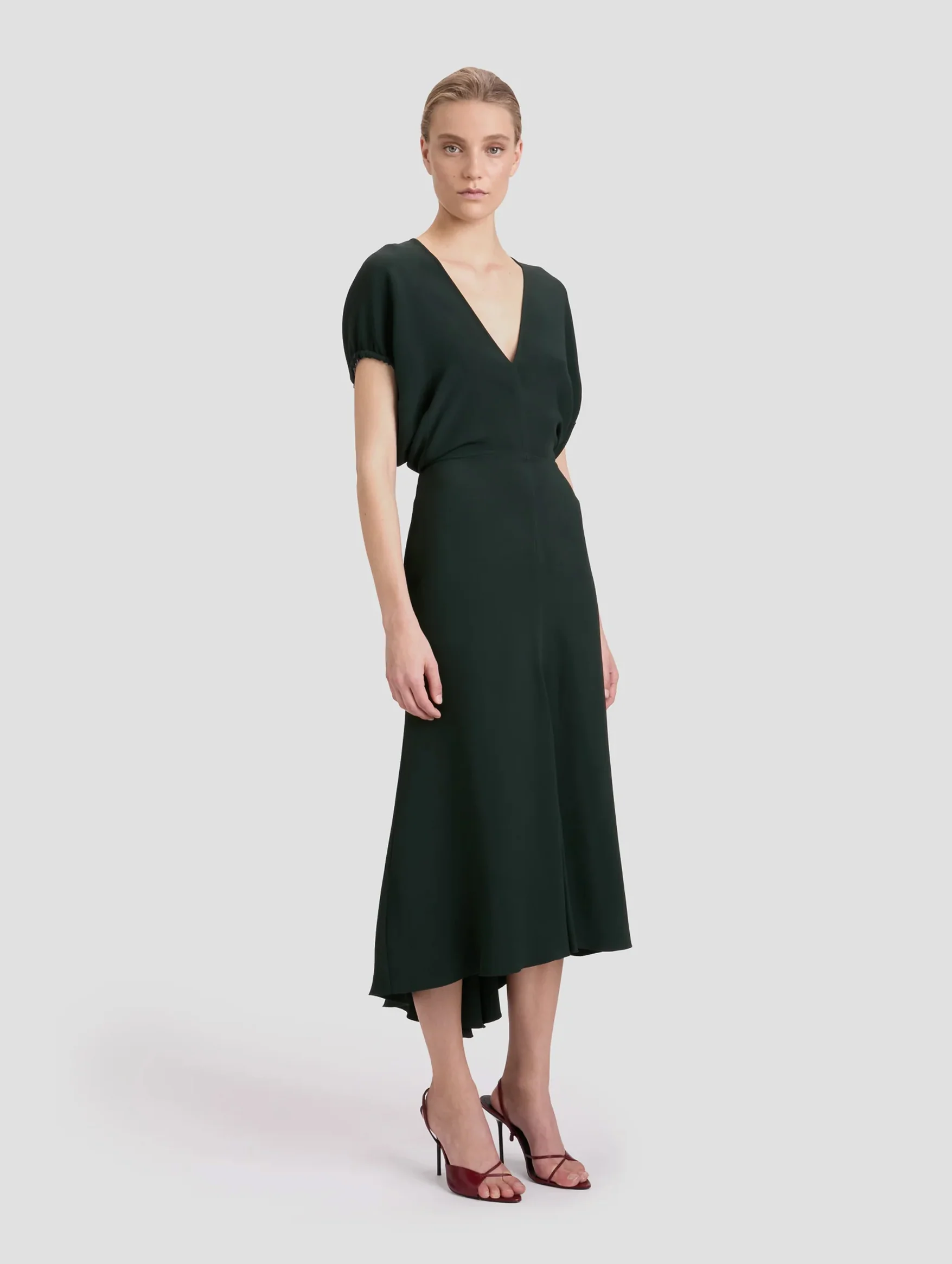 Blouson Detail Midi Dress in Dark Pine - Image 3