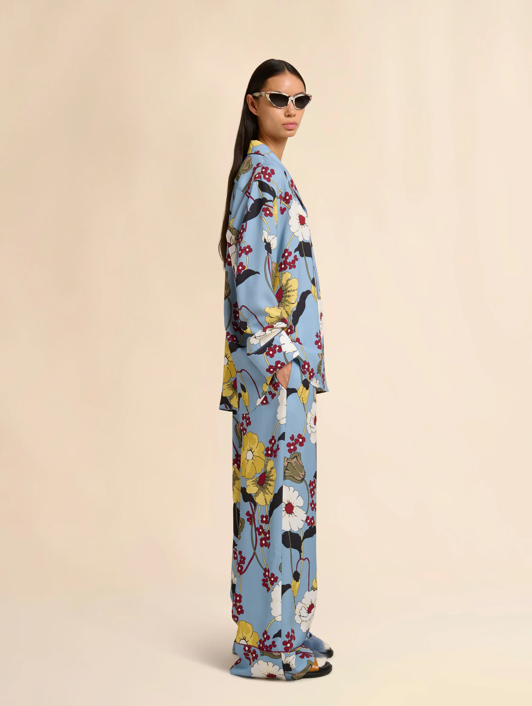 Blue Envers Satin Pants in Melodia Print - Image 5
