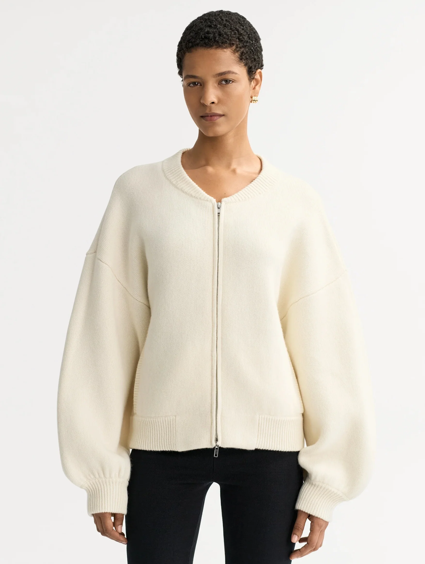 Bomber Cardigan in Feather White - Image 2