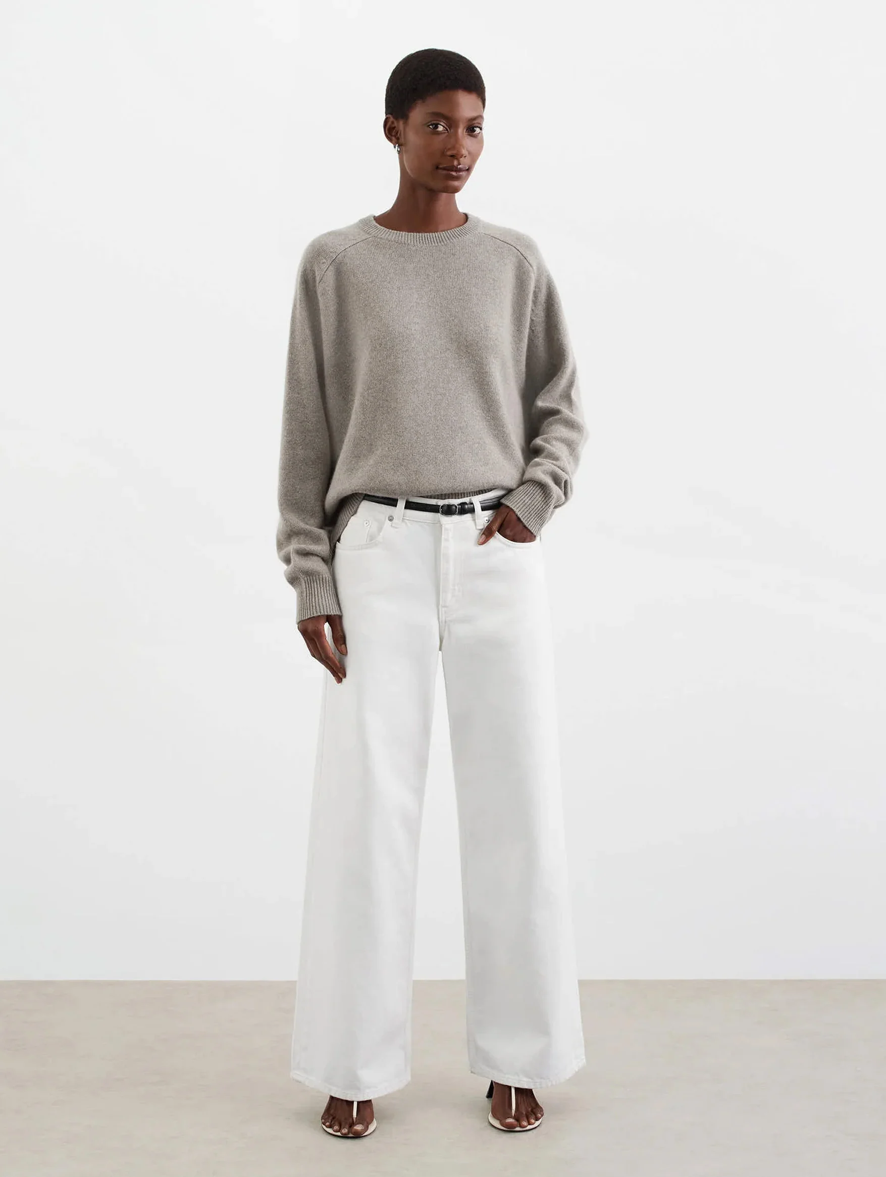 Boyfriend Cashmere Crewneck Sweater in Greige - Image 3
