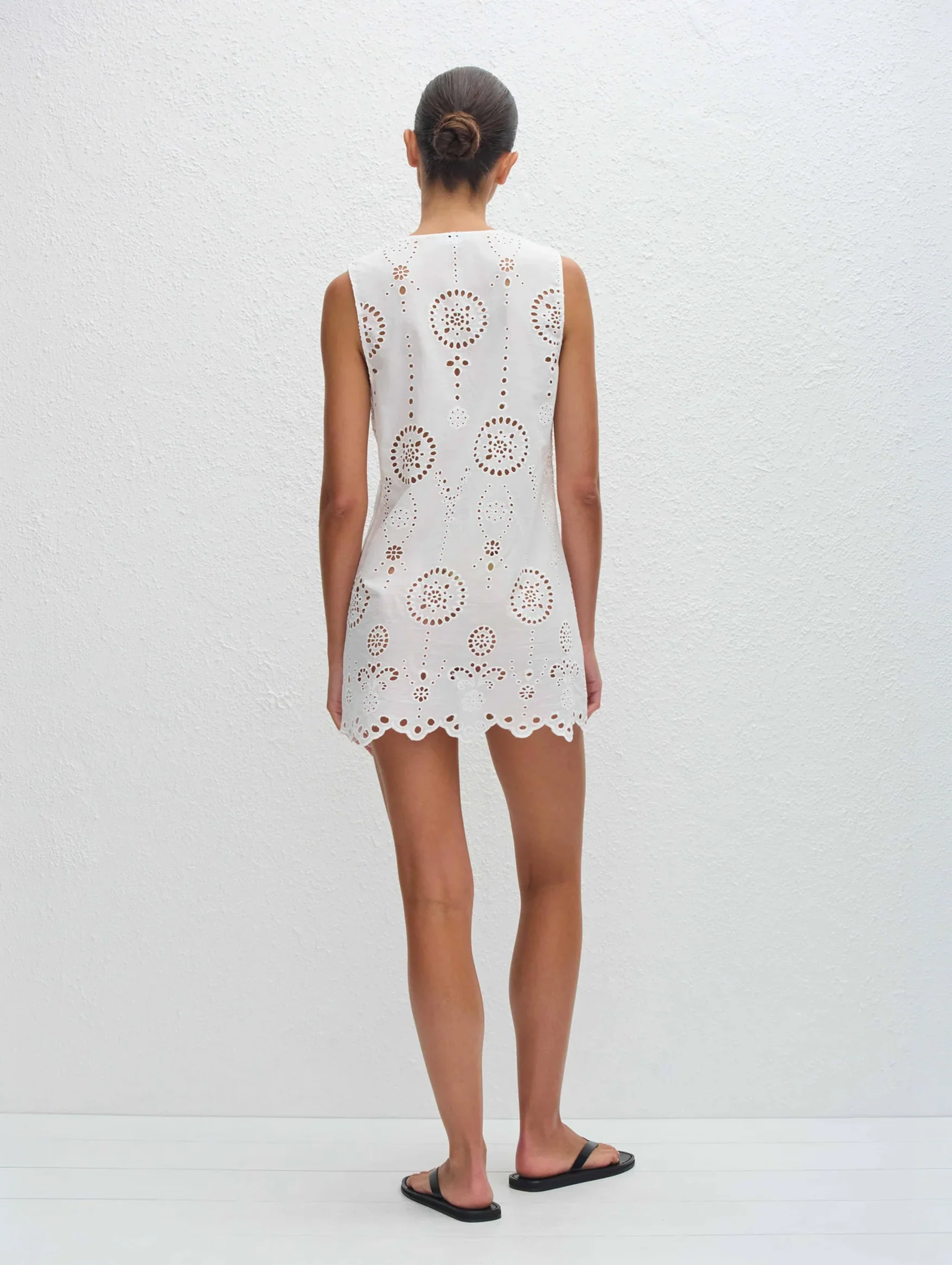 Broderie Tie Mini Dress in White - Image 3