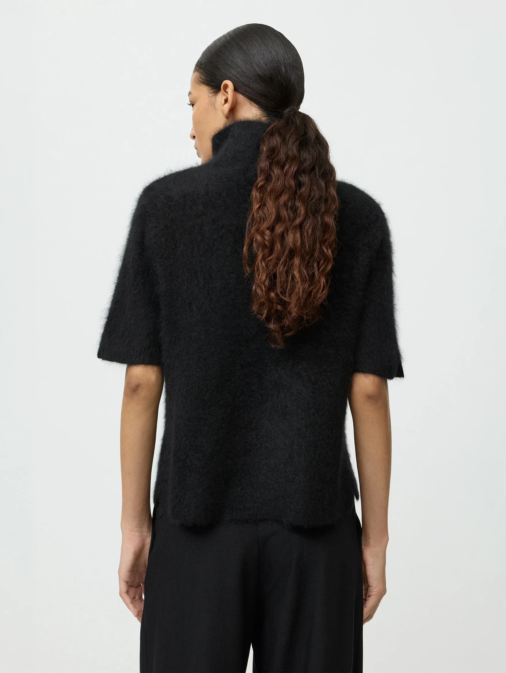 Brushed Short Sleeve Turtleneck in Black - Image 4