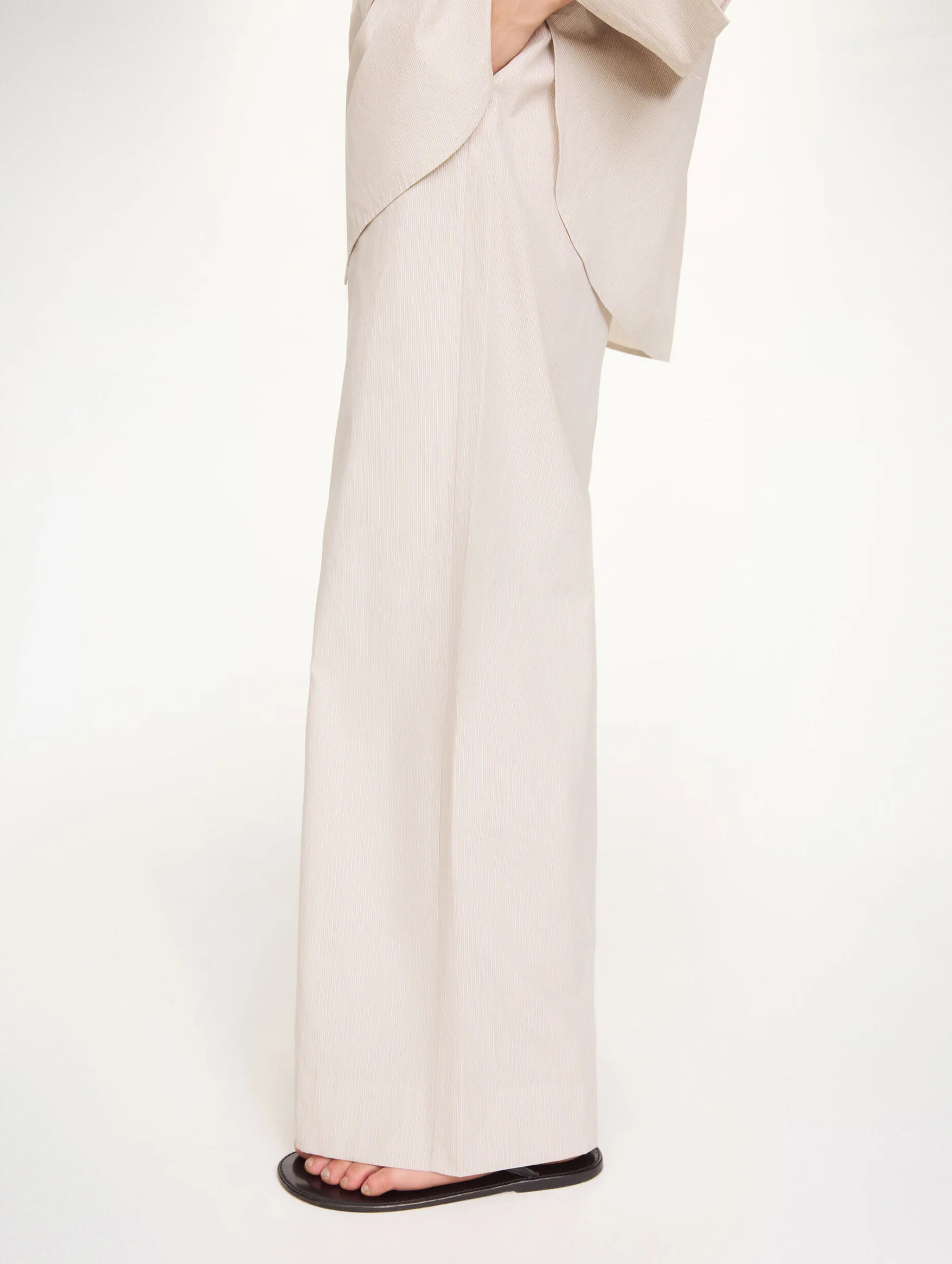 Cabello Trousers in Beige Thin Stripe - Image 4