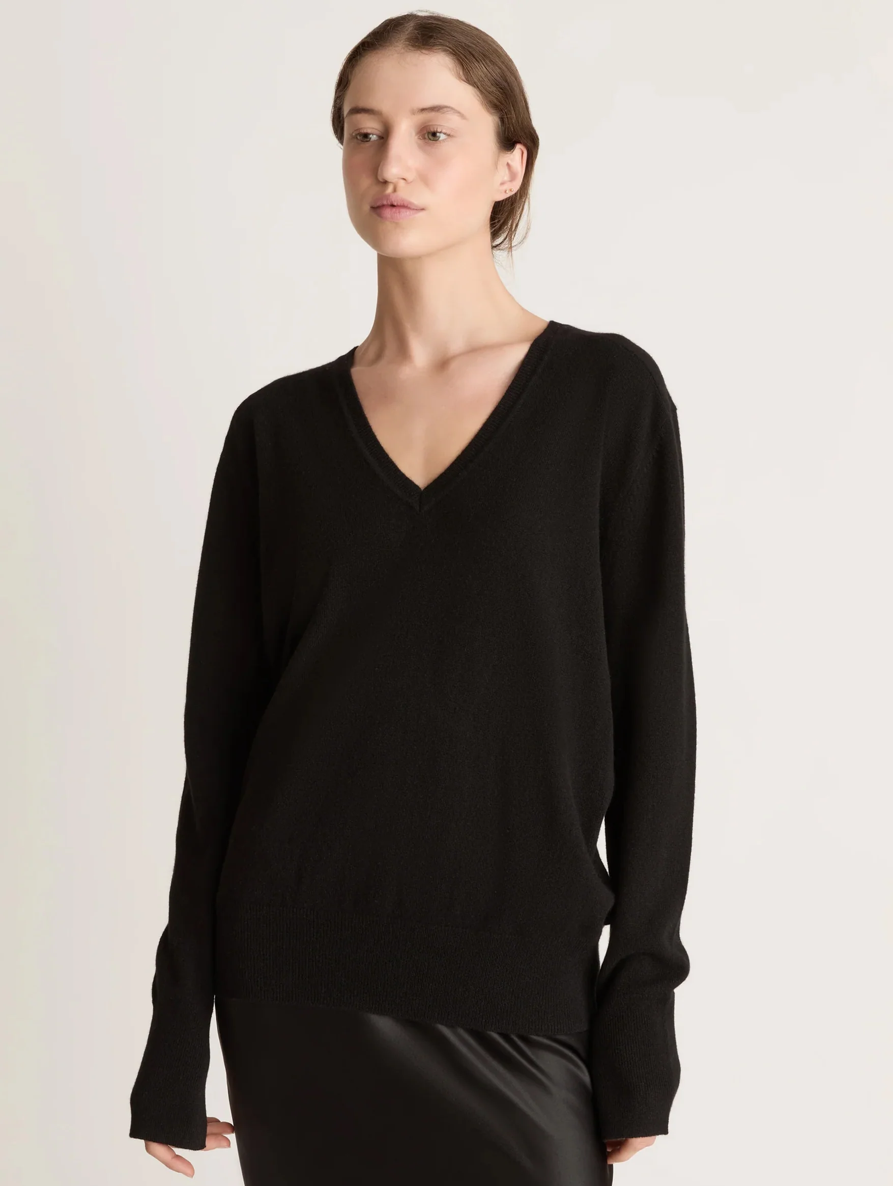Cashmere V Neck Sweater in Black - Image 2