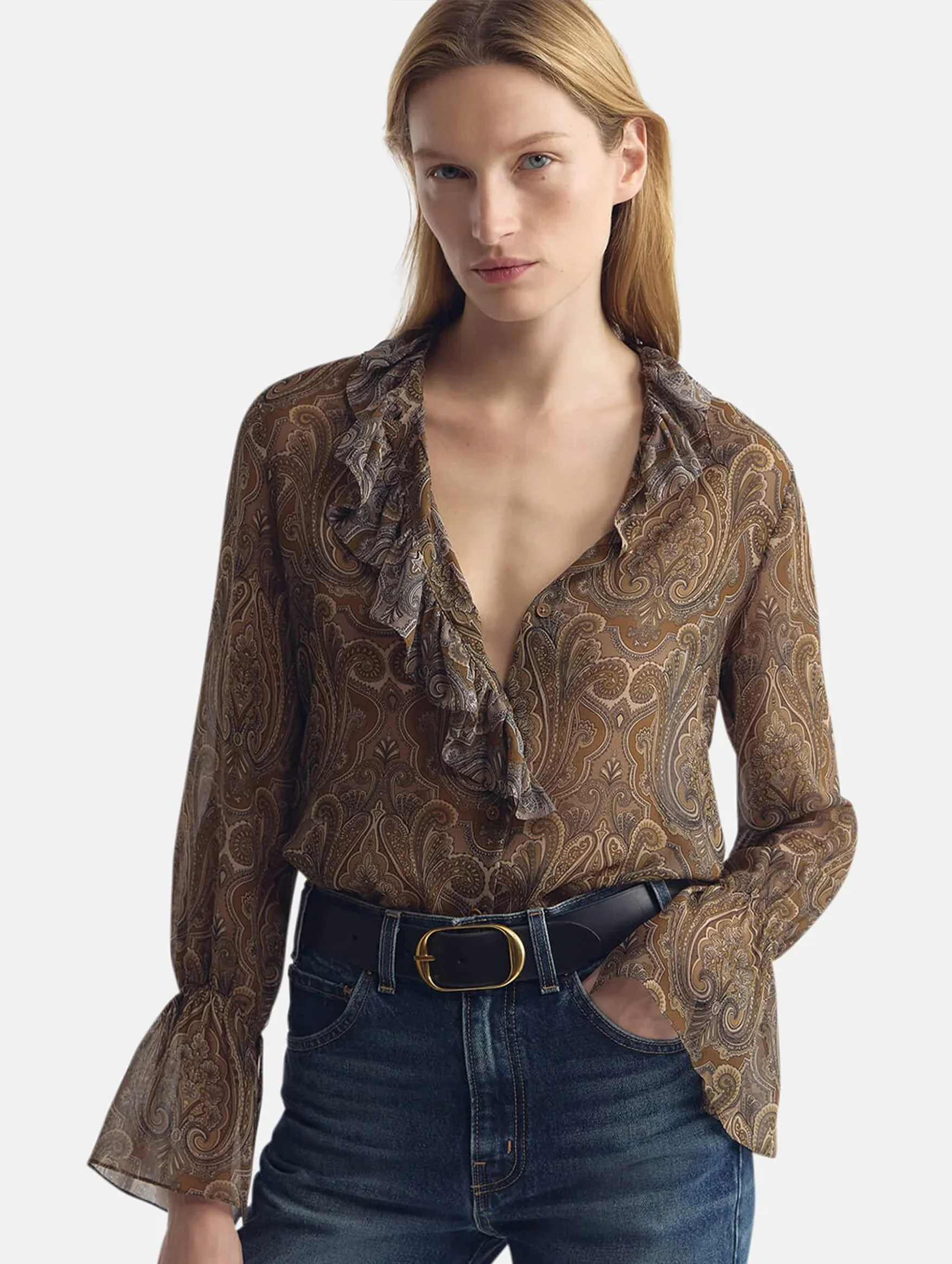 Cecily Shirt in Khaki Paisley - Image 3