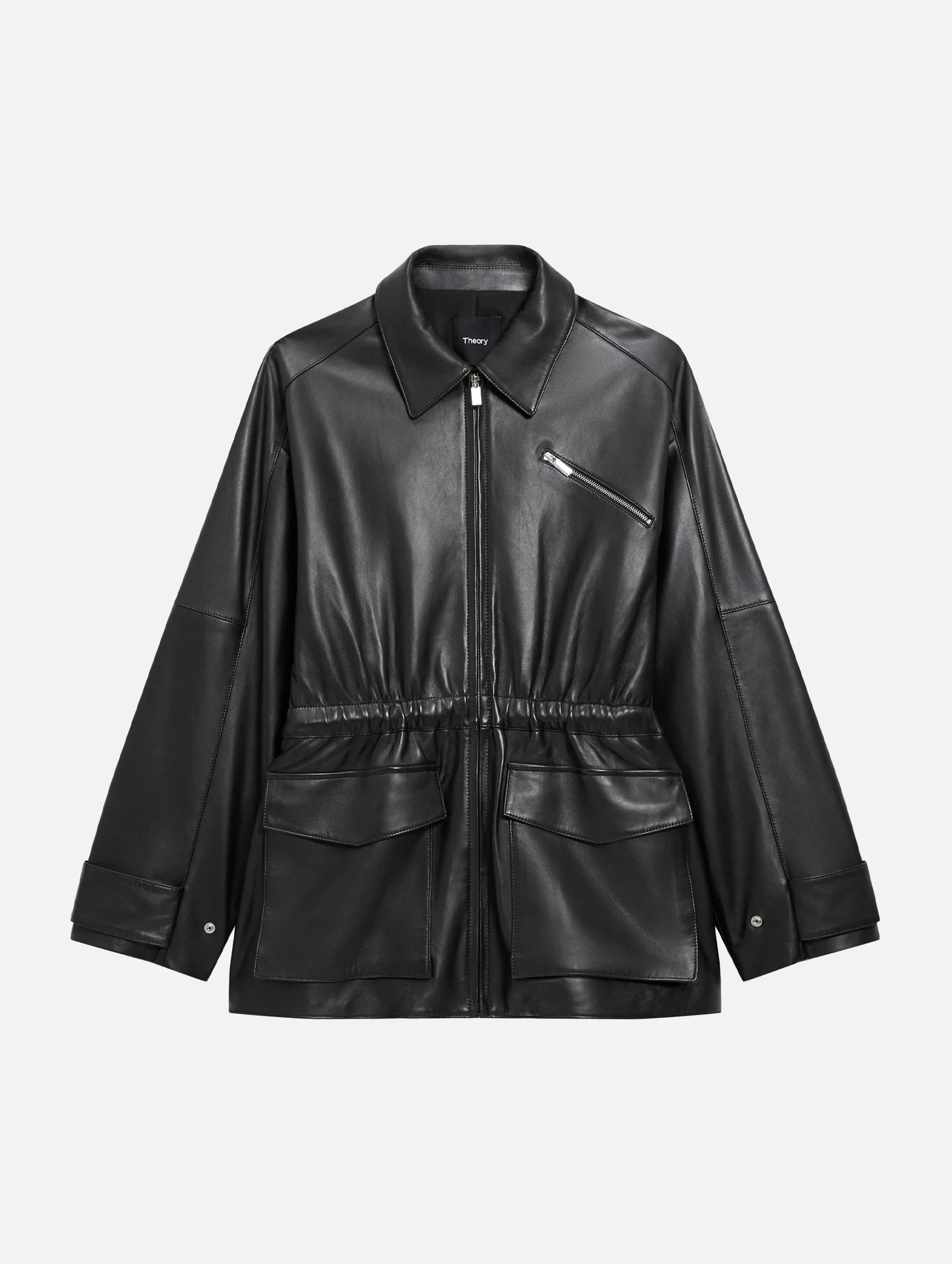 Cinch Zip Leather Jacket in Black