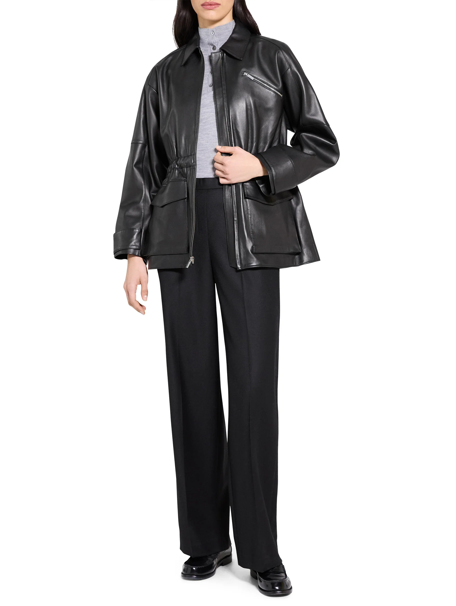 Cinch Zip Leather Jacket in Black - Image 6