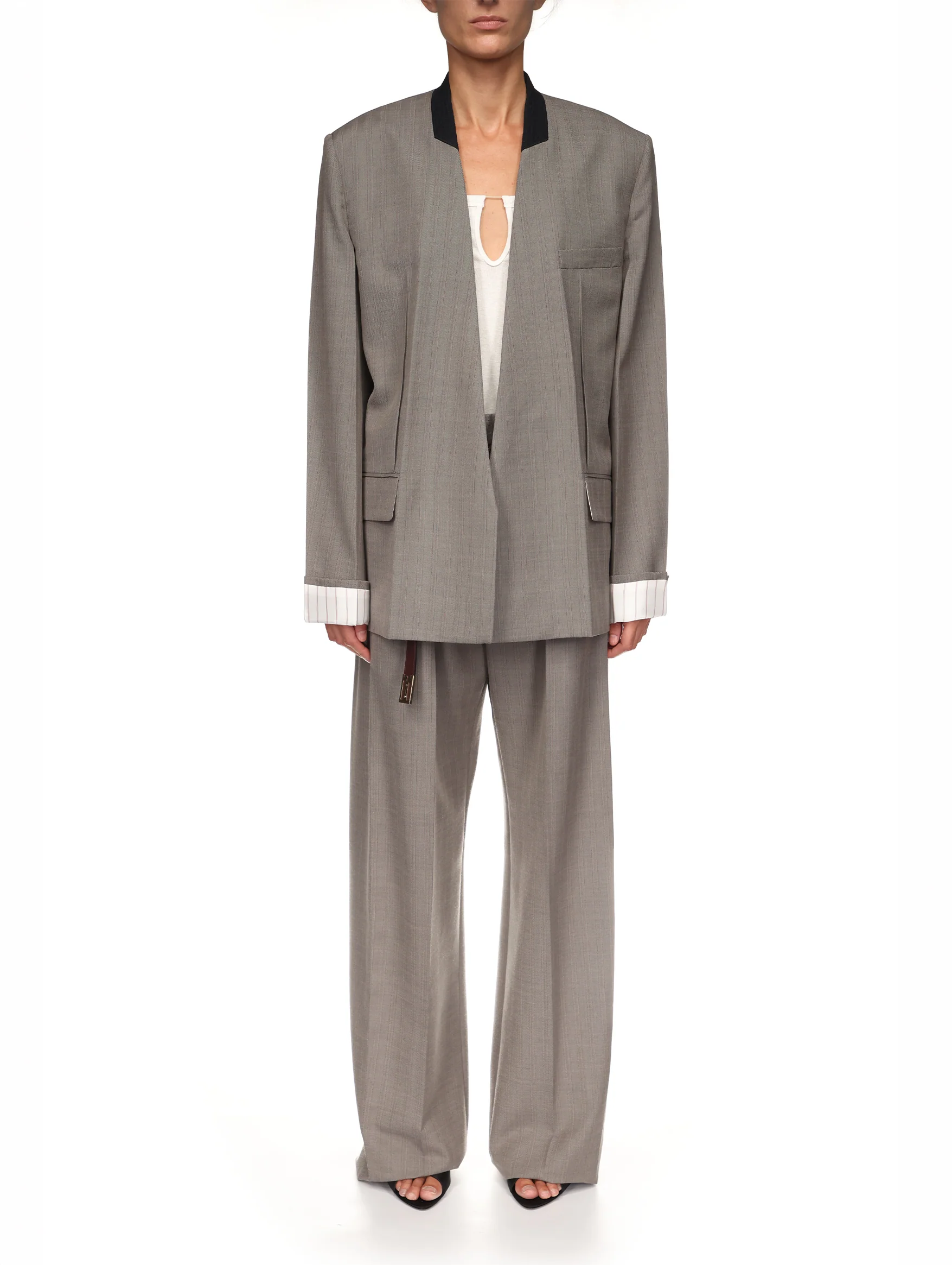 Collarless Jacket in Nickel - Image 2
