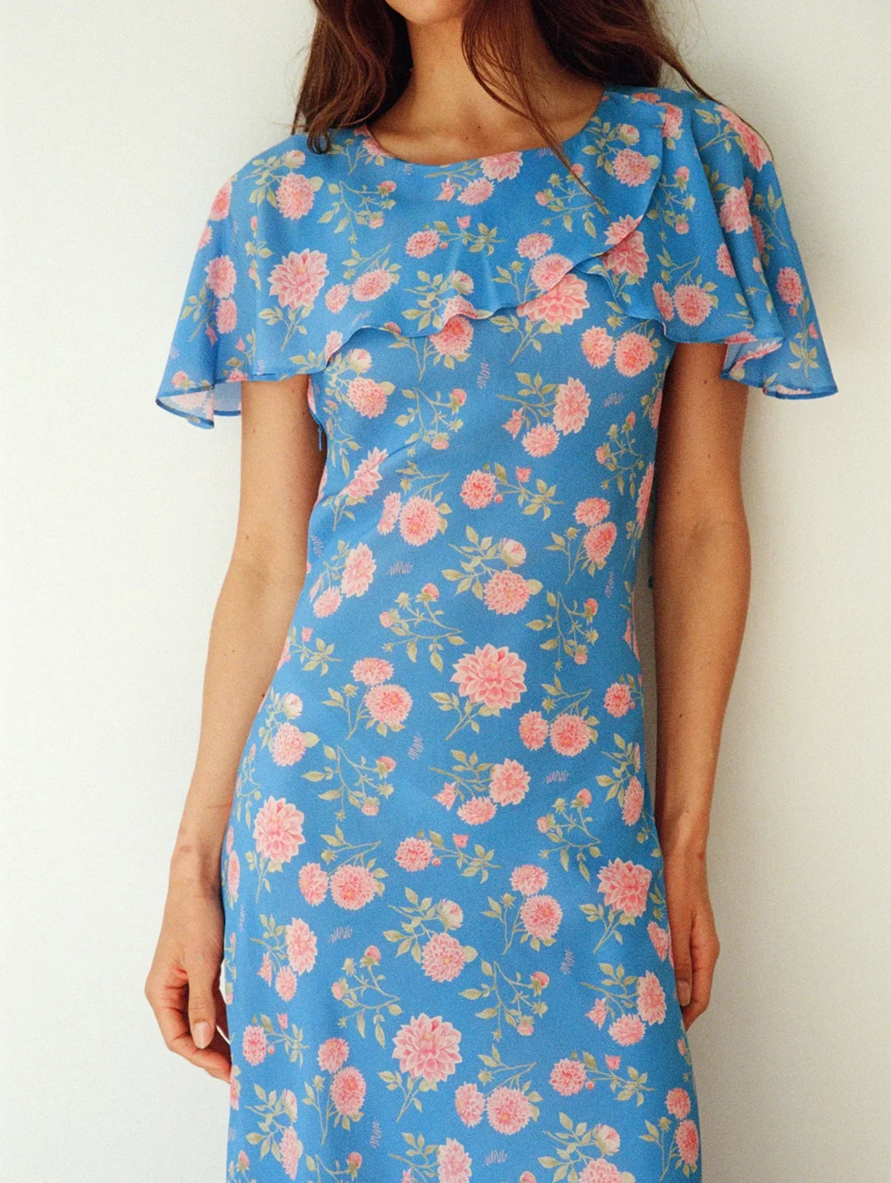 Come Home To Me Dress in Strawberry Dahlia Cornflower Blue - Image 4