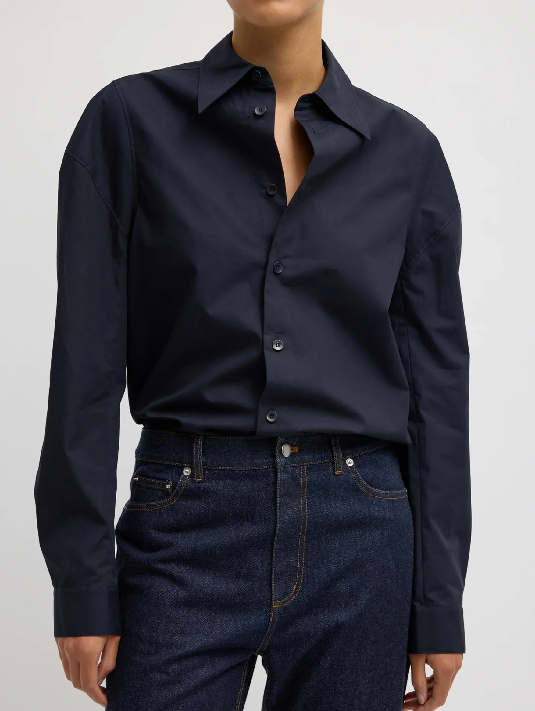 Compact Eco Poplin Hinged Shirt in Navy - Image 2