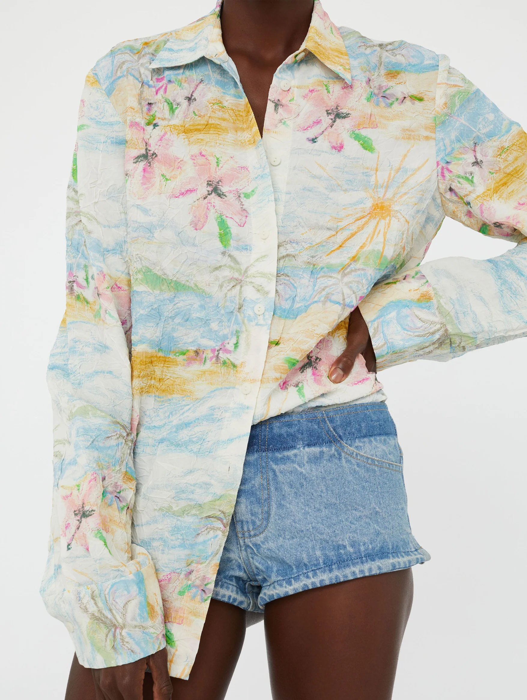 Crimped Bahia Shirt In Hibiscus - Image 3
