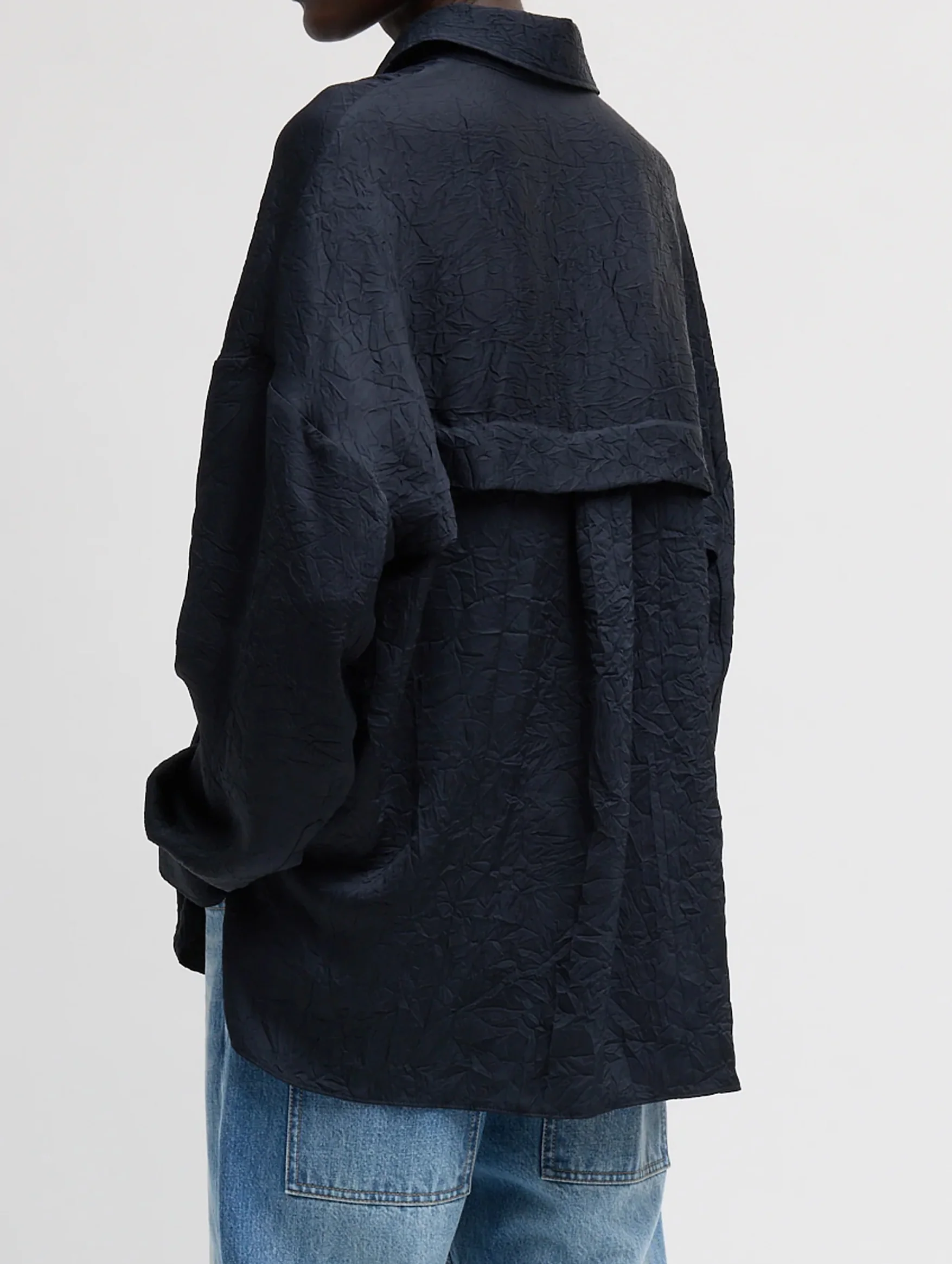 Crinkle Shirting Oversized Shirt in Midnight Navy - Image 4