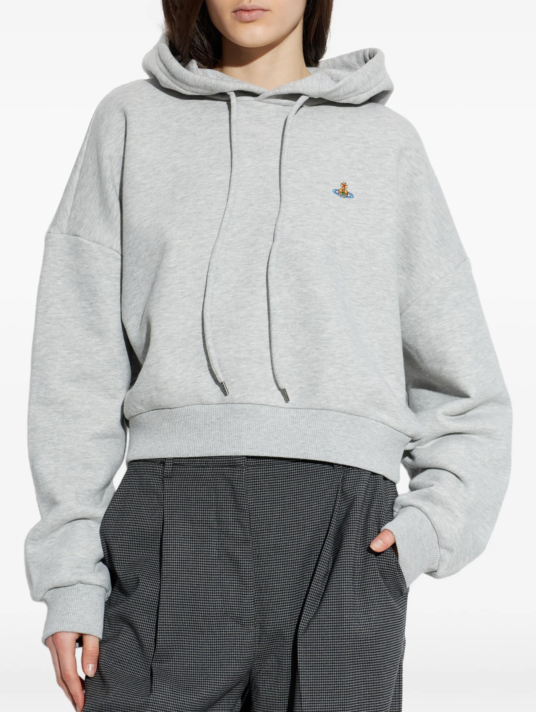 Cropped Box Hoodie in Grey Melange - Image 2