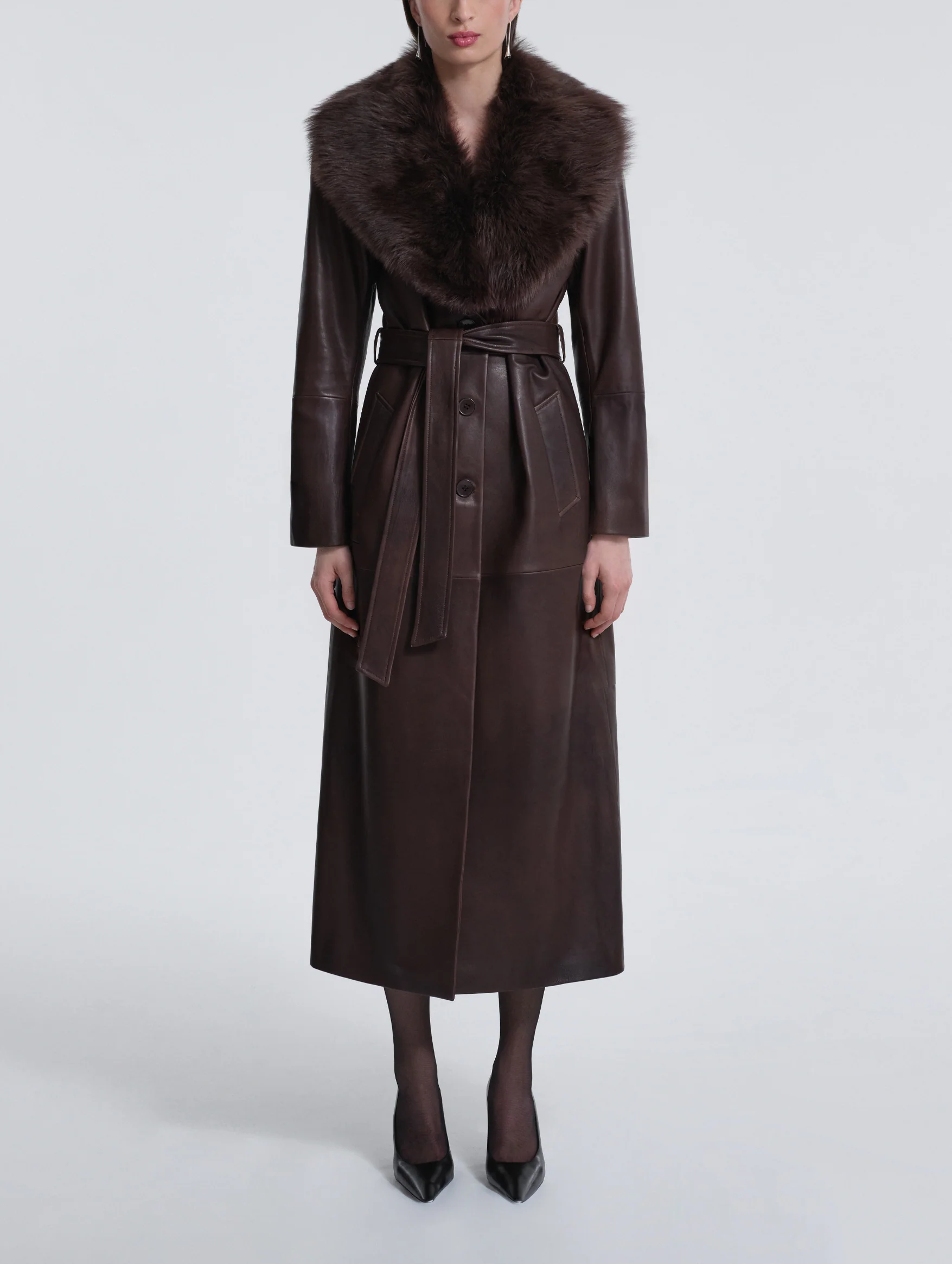 Dakota Leather Trench Coat in Rich Brown - Image 2