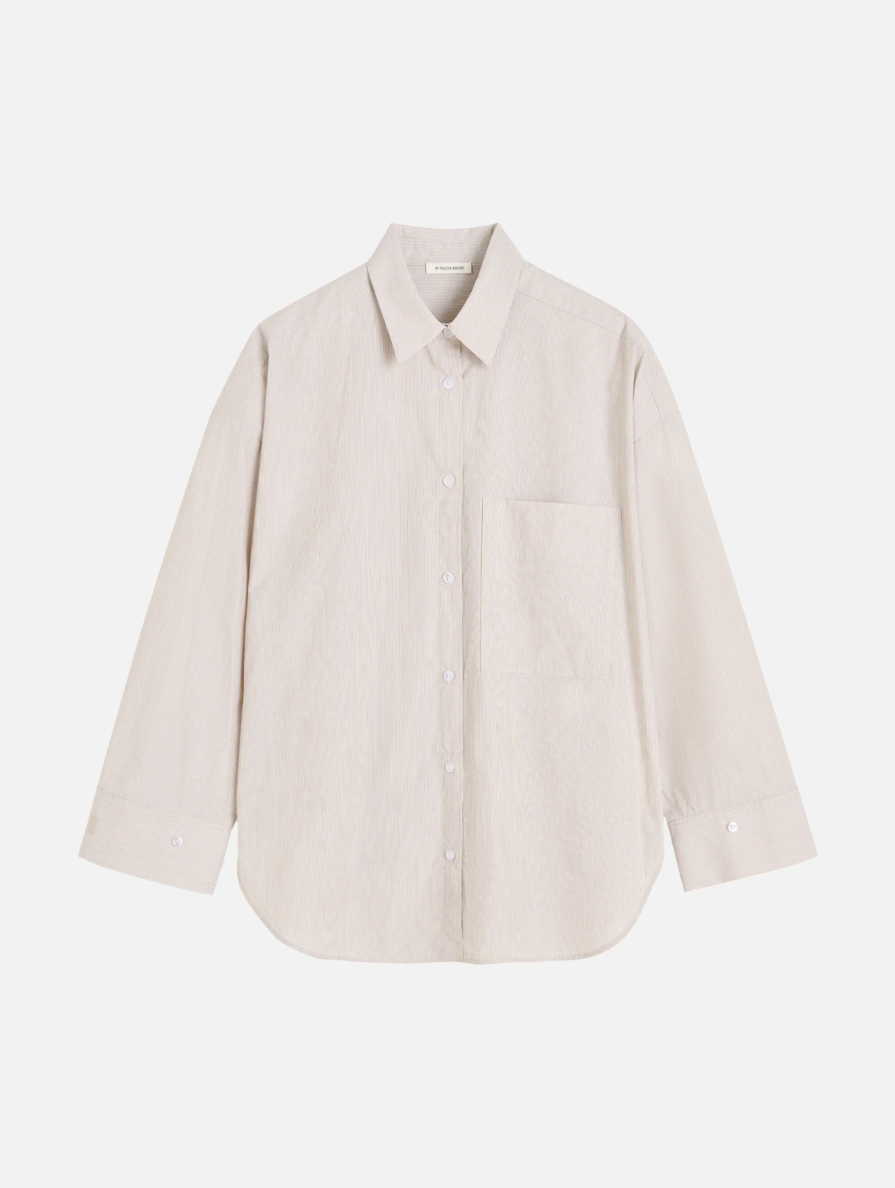 Derris Organic Cotton Shirt in Beige Thin Stripe