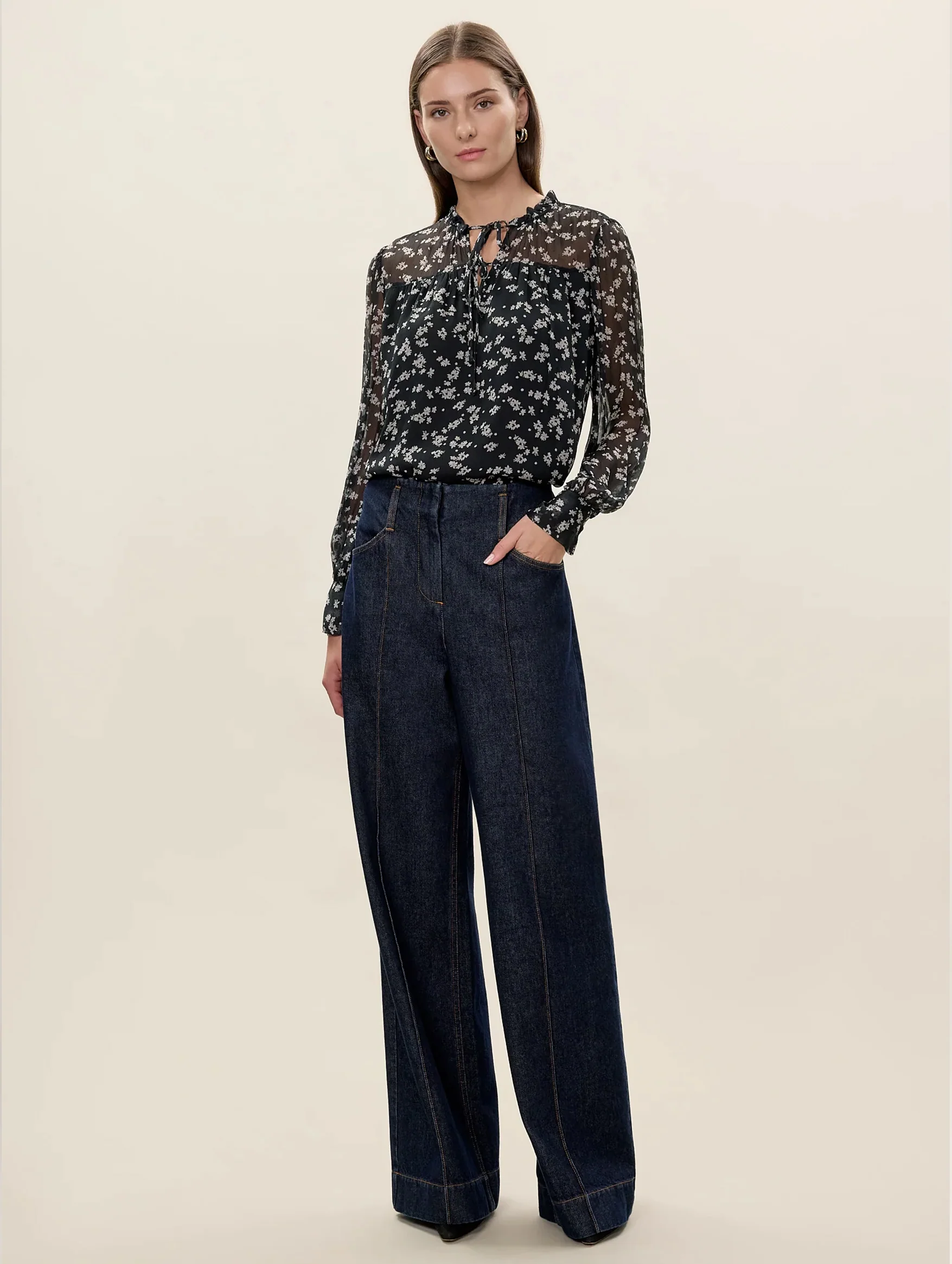 Ditsy Floral Blouse in Black - Image 3