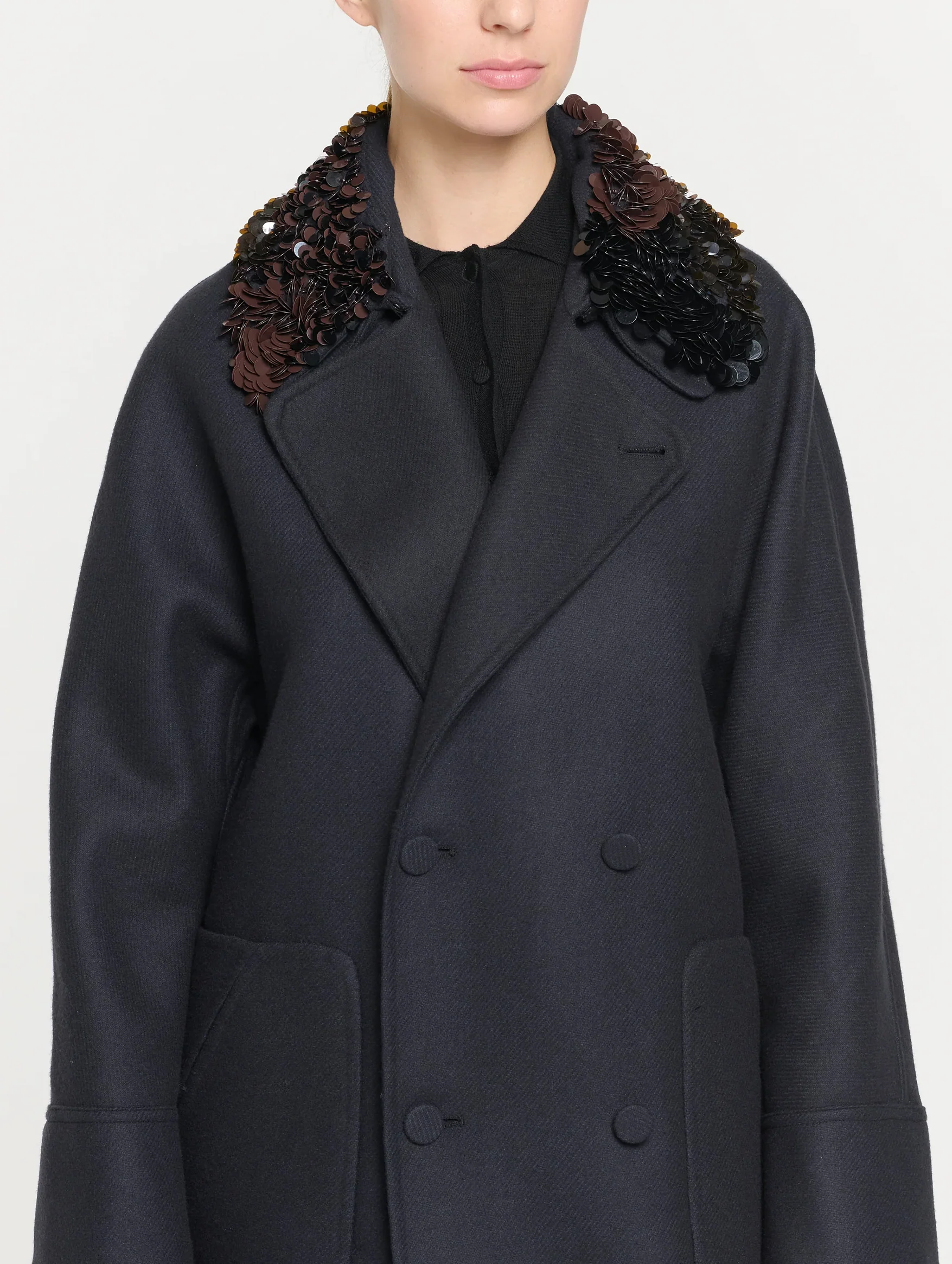 Double Breasted Wool Coat in Blue Black - Image 6