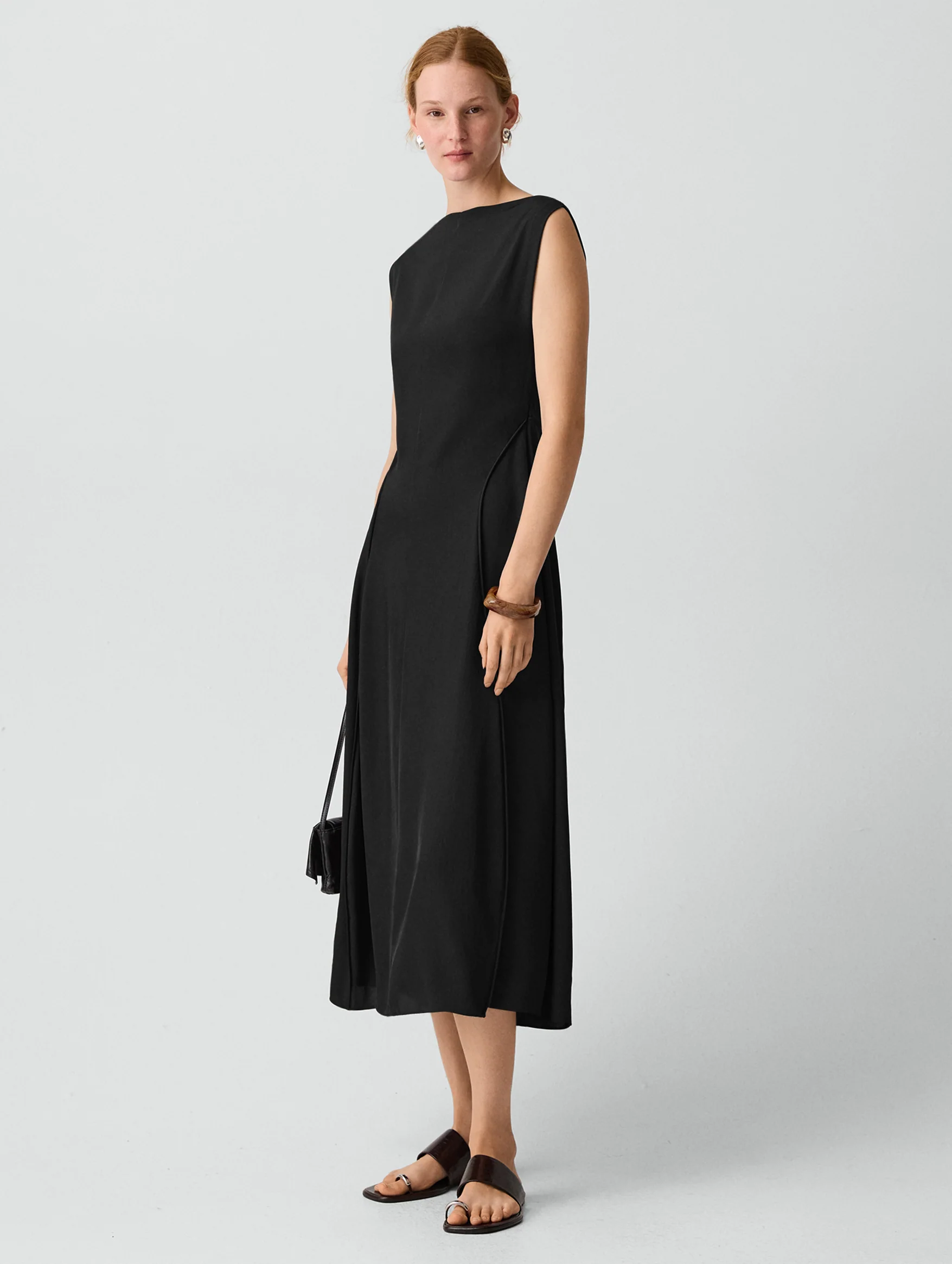 Draped Midi Dress in Black - Image 2