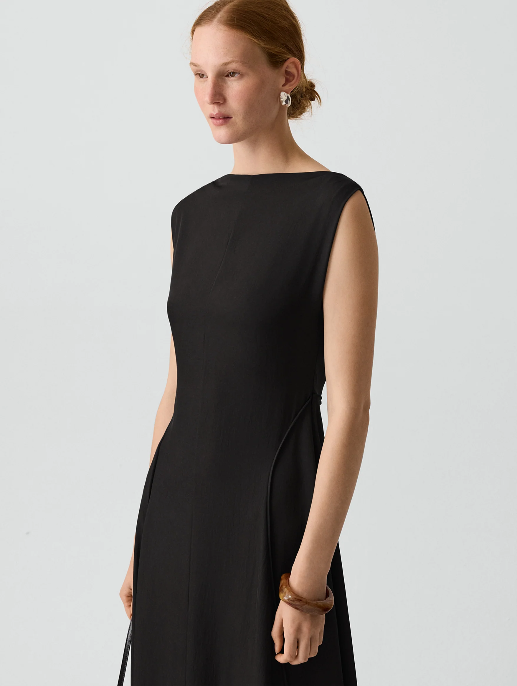 Draped Midi Dress in Black - Image 4