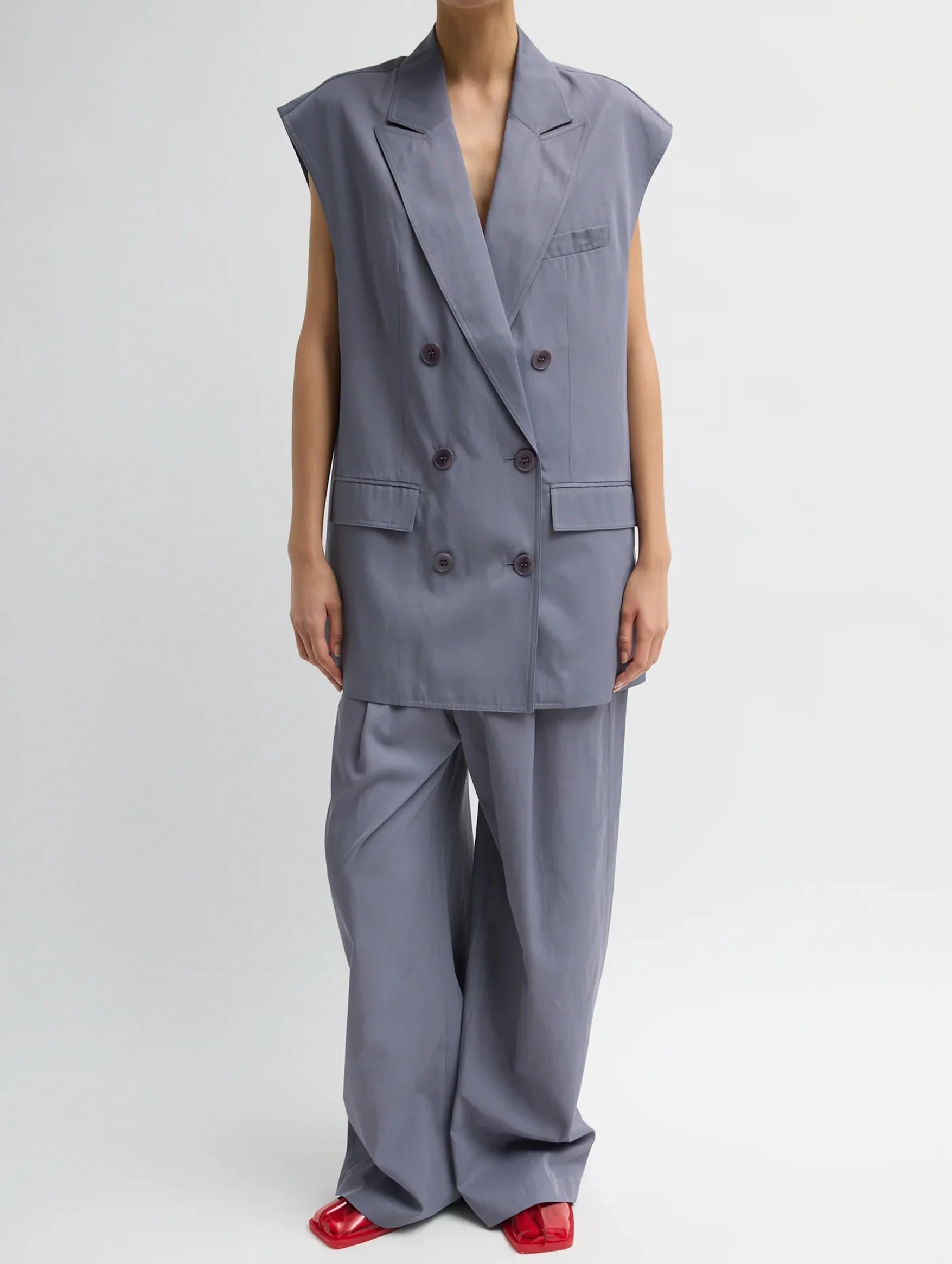 Drapey Suiting Oversized Double Breasted Vest in Deep Violet - Image 2