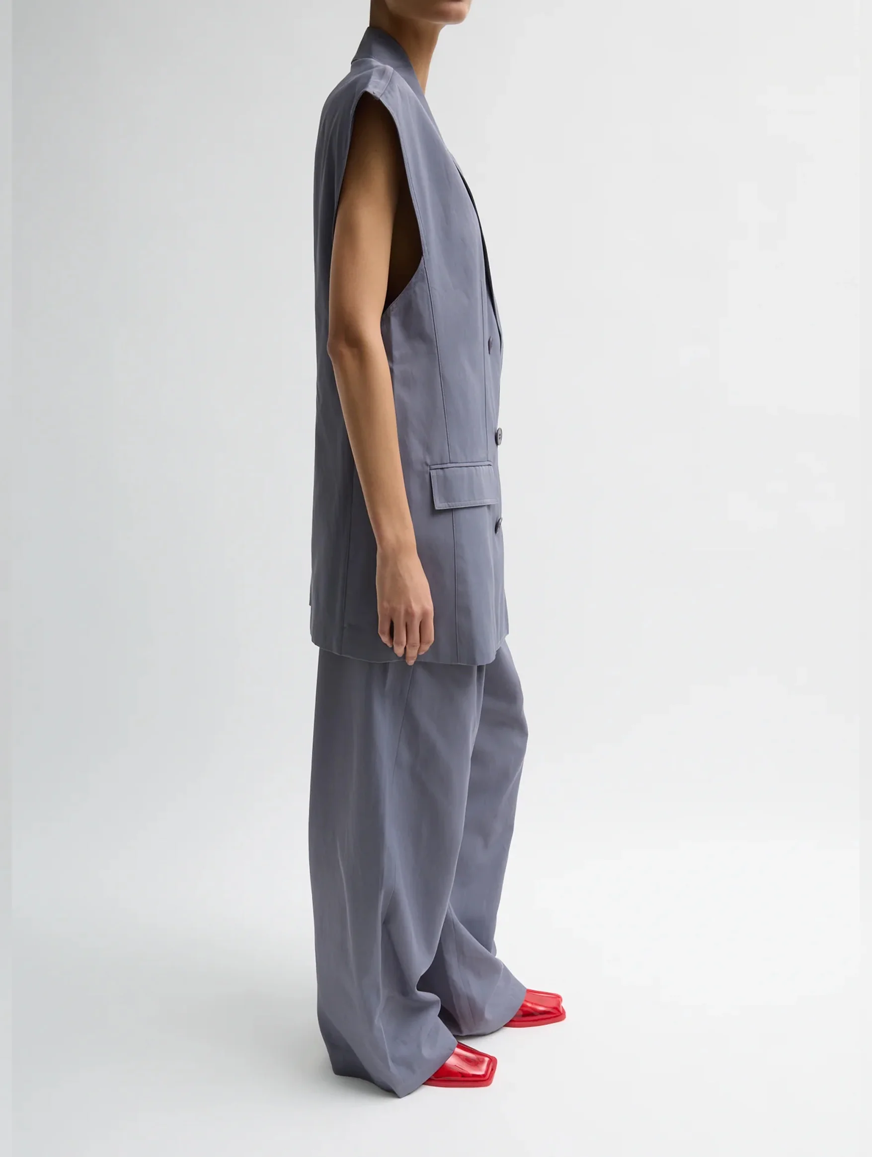 Drapey Suiting Oversized Double Breasted Vest in Deep Violet - Image 3