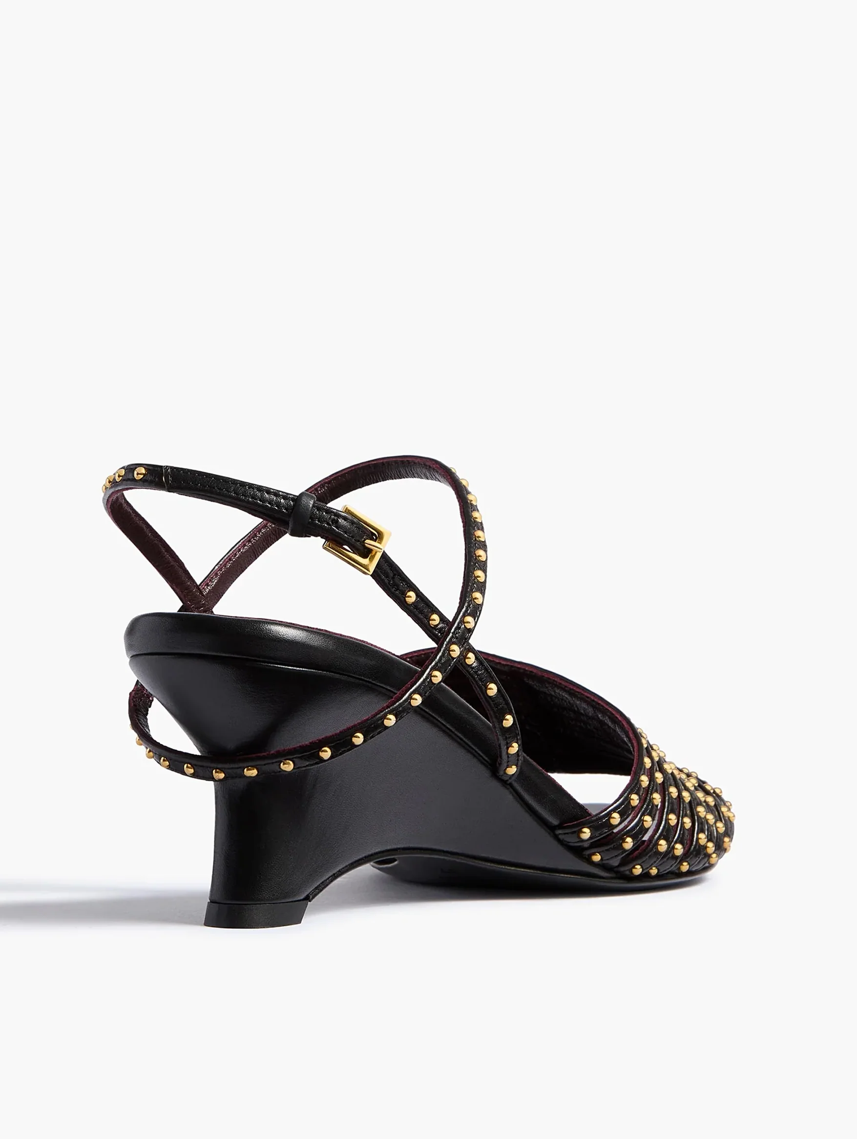 Drew Sandal in Black Leather with Gold Studs - Image 3