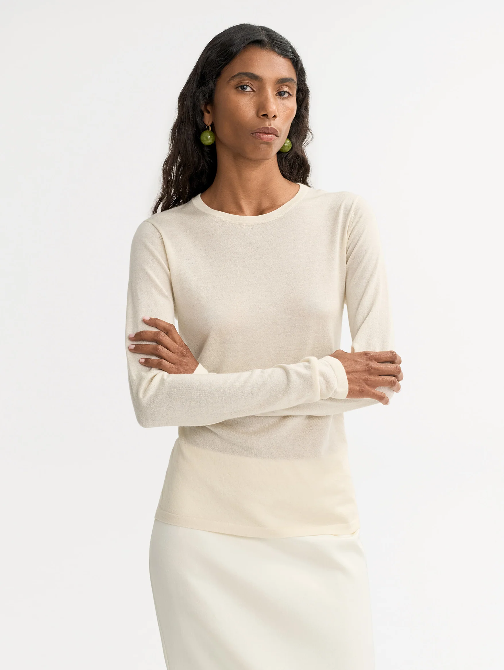 Featherlight Cashmere Silk Crewneck in Feather White - Image 3
