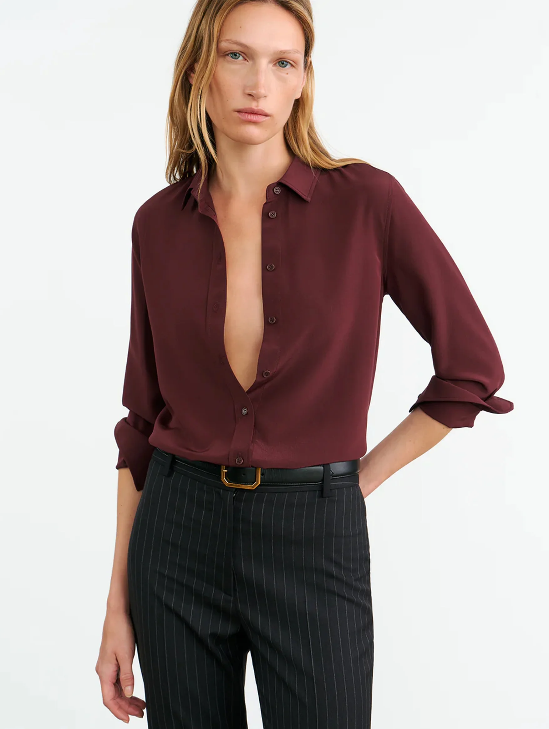 Gaia Slim Shirt in Claret - Image 3