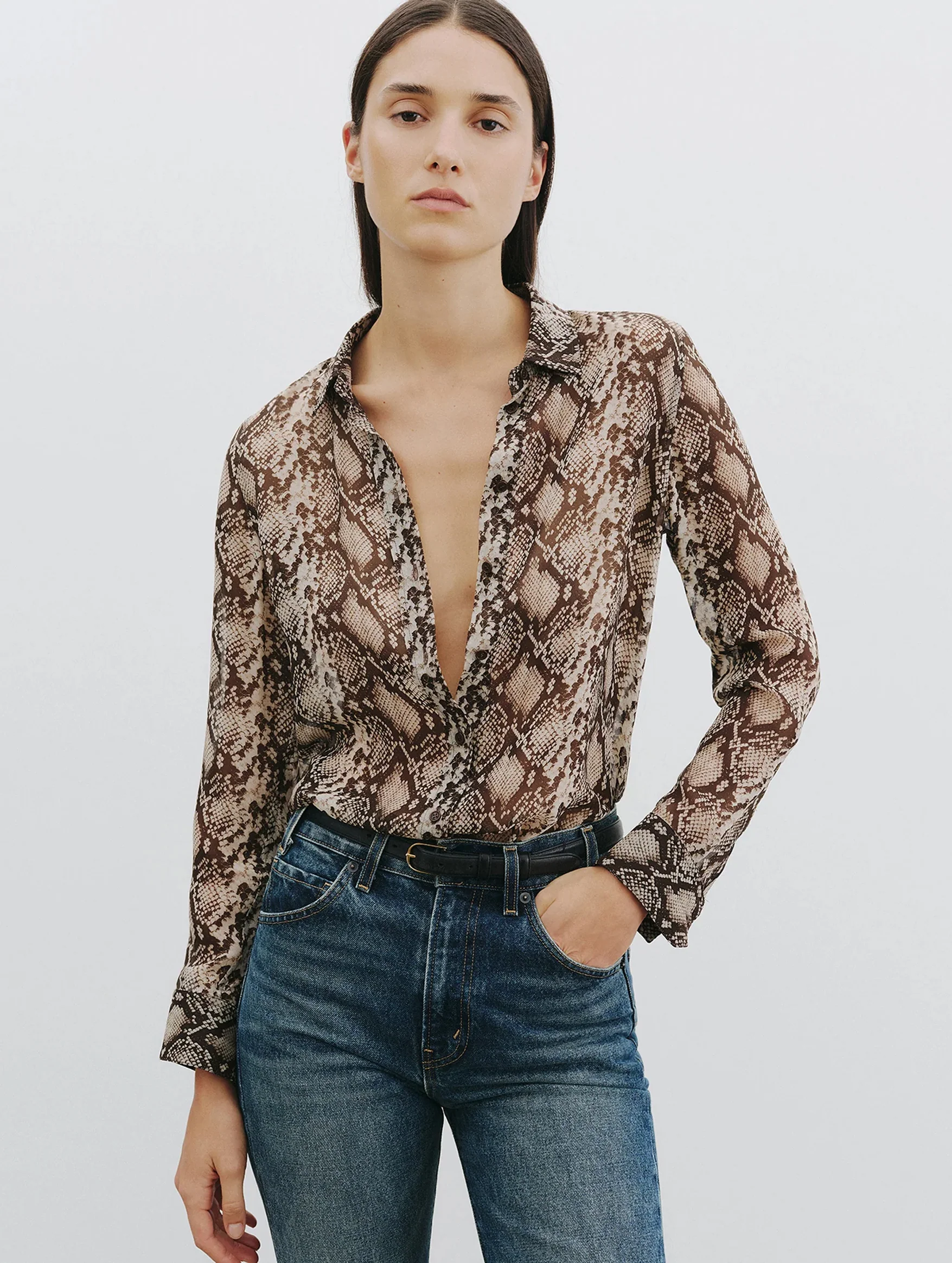 Gaia Slim Shirt in Brown Snake Print - Image 2