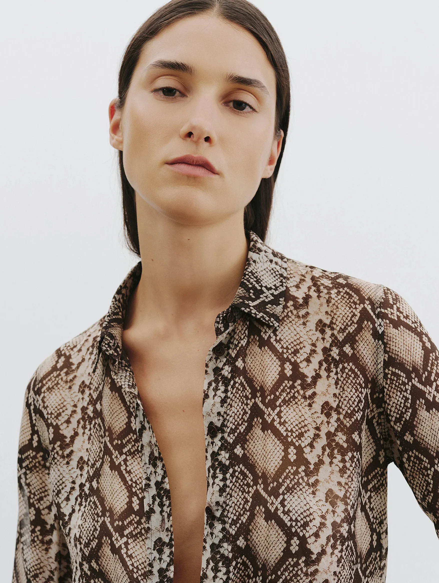 Gaia Slim Shirt in Brown Snake Print - Image 3