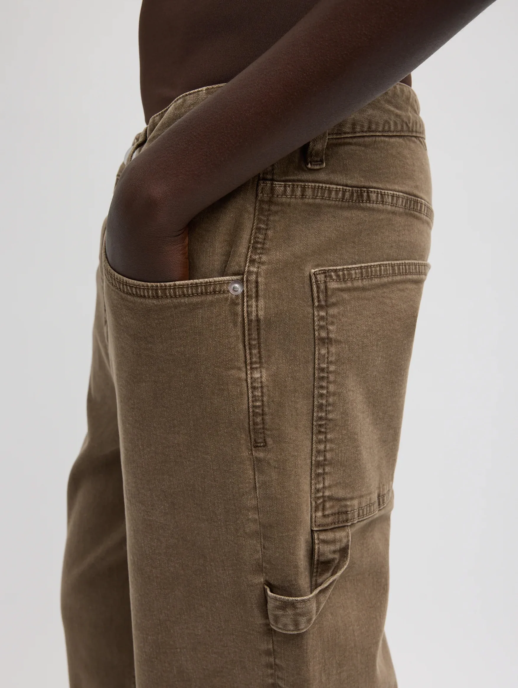 Garment Wash Stretch Twill Slouchy Carpenter Jean in Brown - Image 4