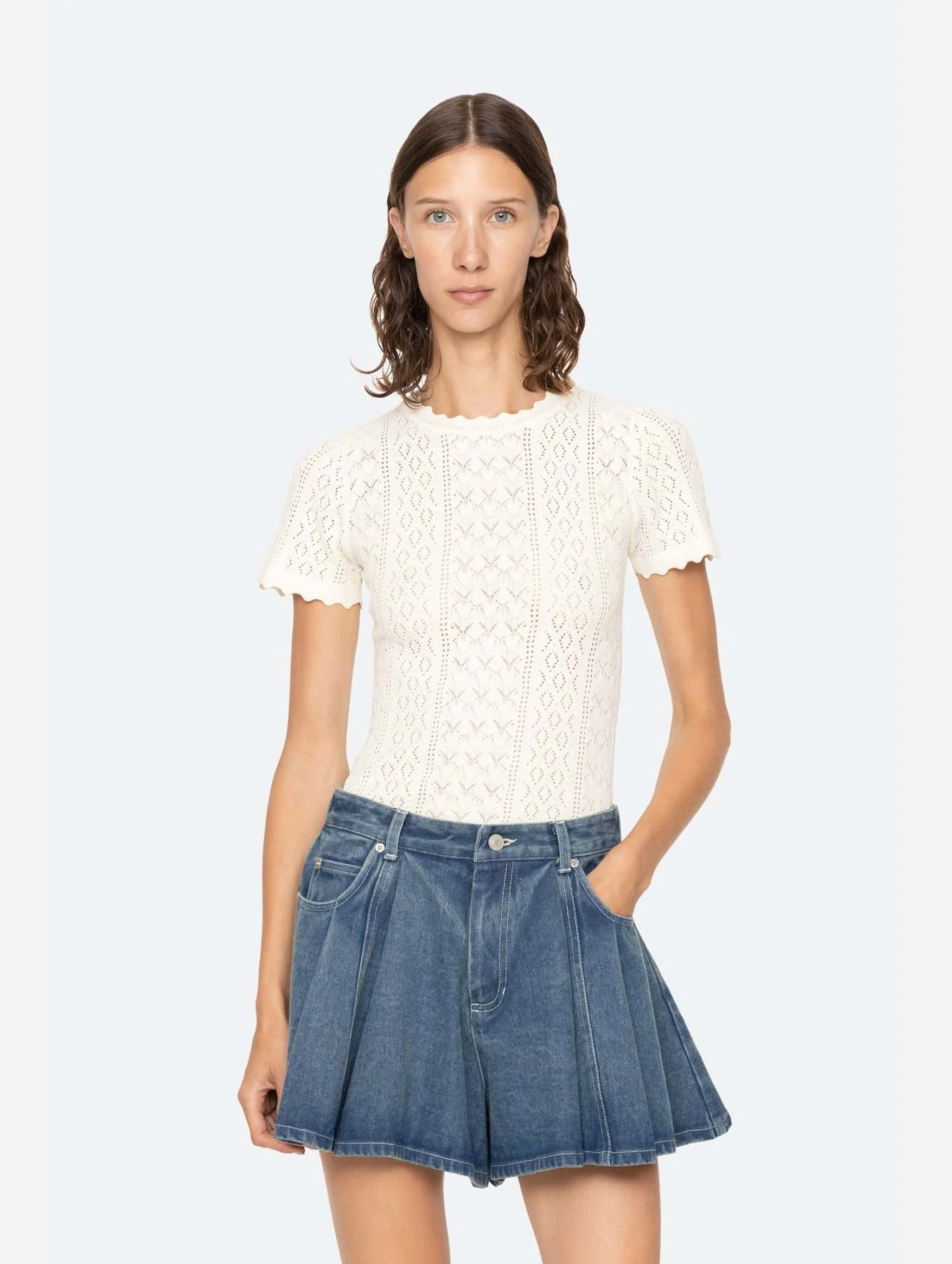 Georgia Knit Short Sleeve Sweater Top in Cream - Image 2