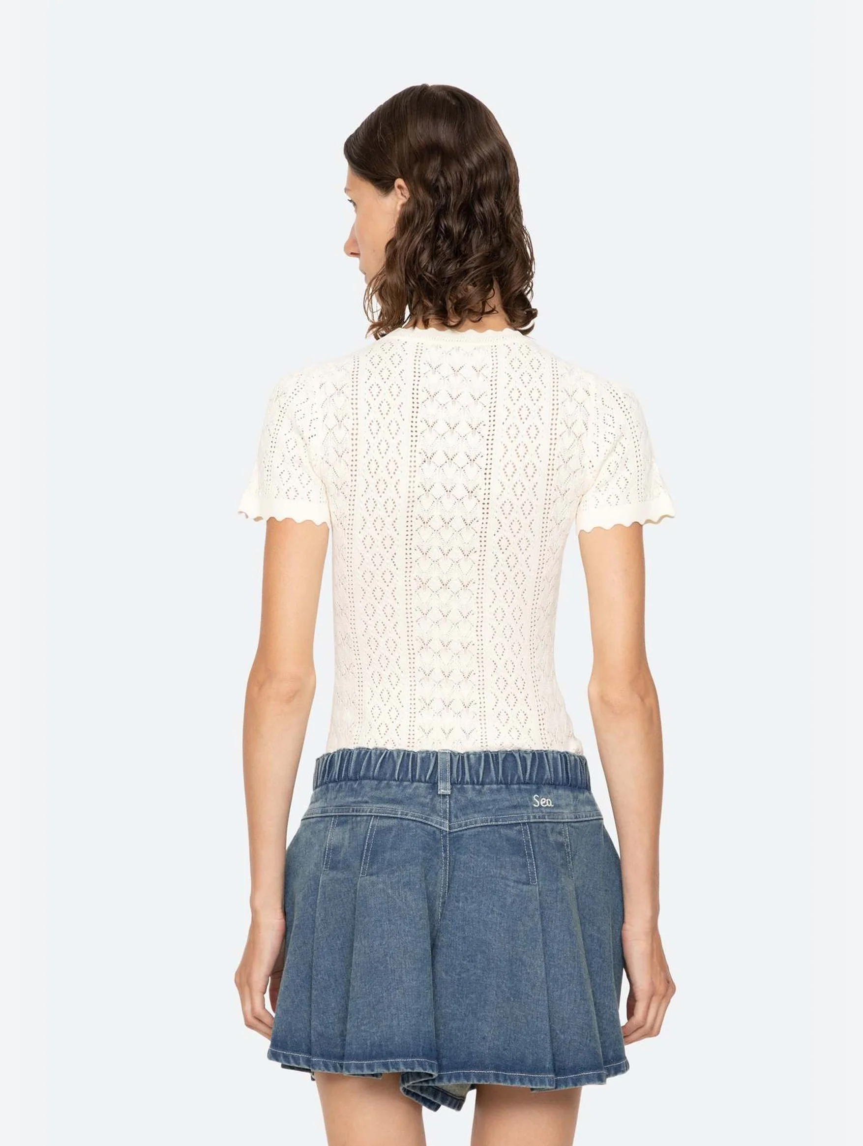 Georgia Knit Short Sleeve Sweater Top in Cream - Image 3