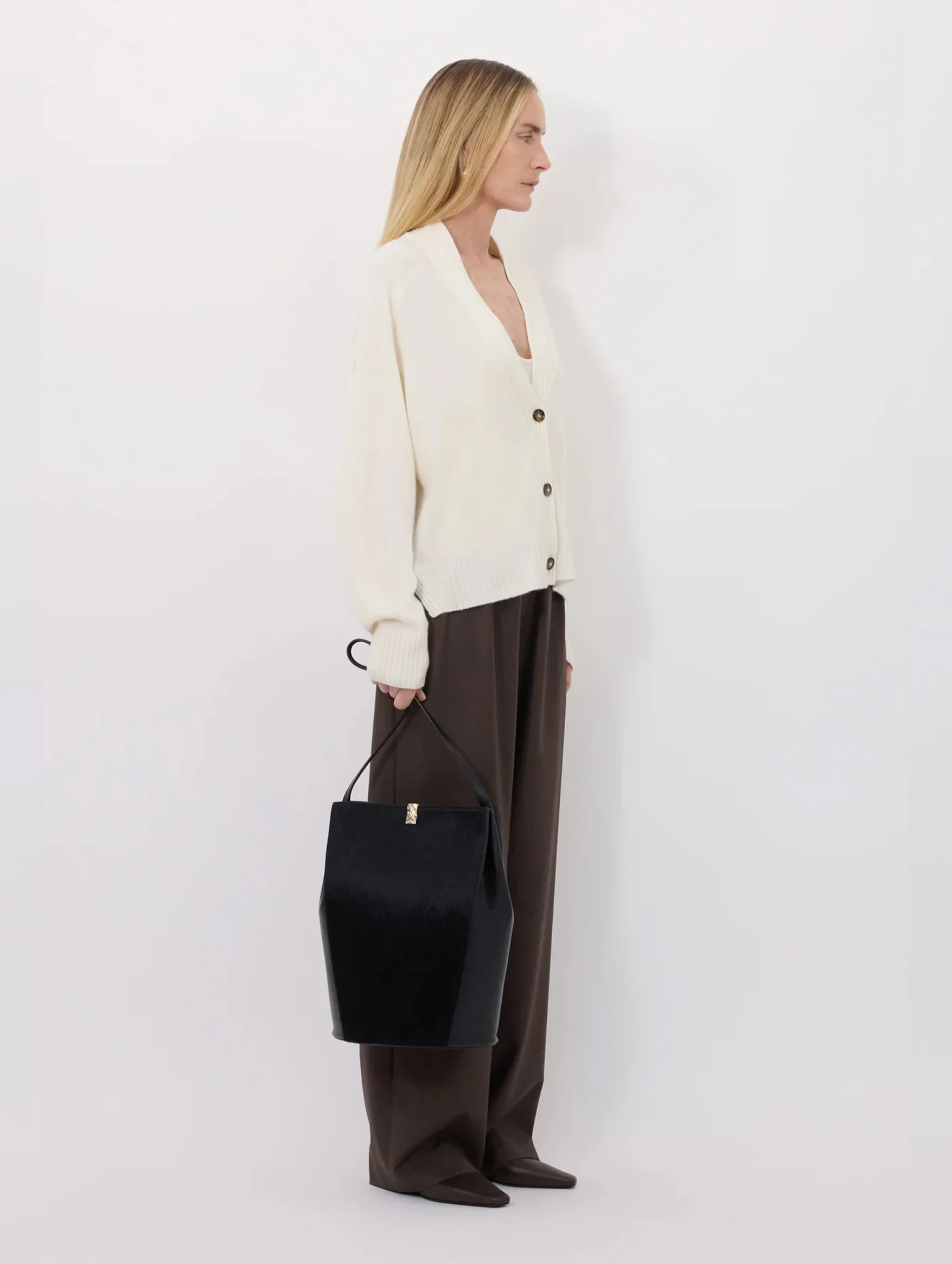 Kaia Cashmere V Neck Cardigan in Ivory - Image 3