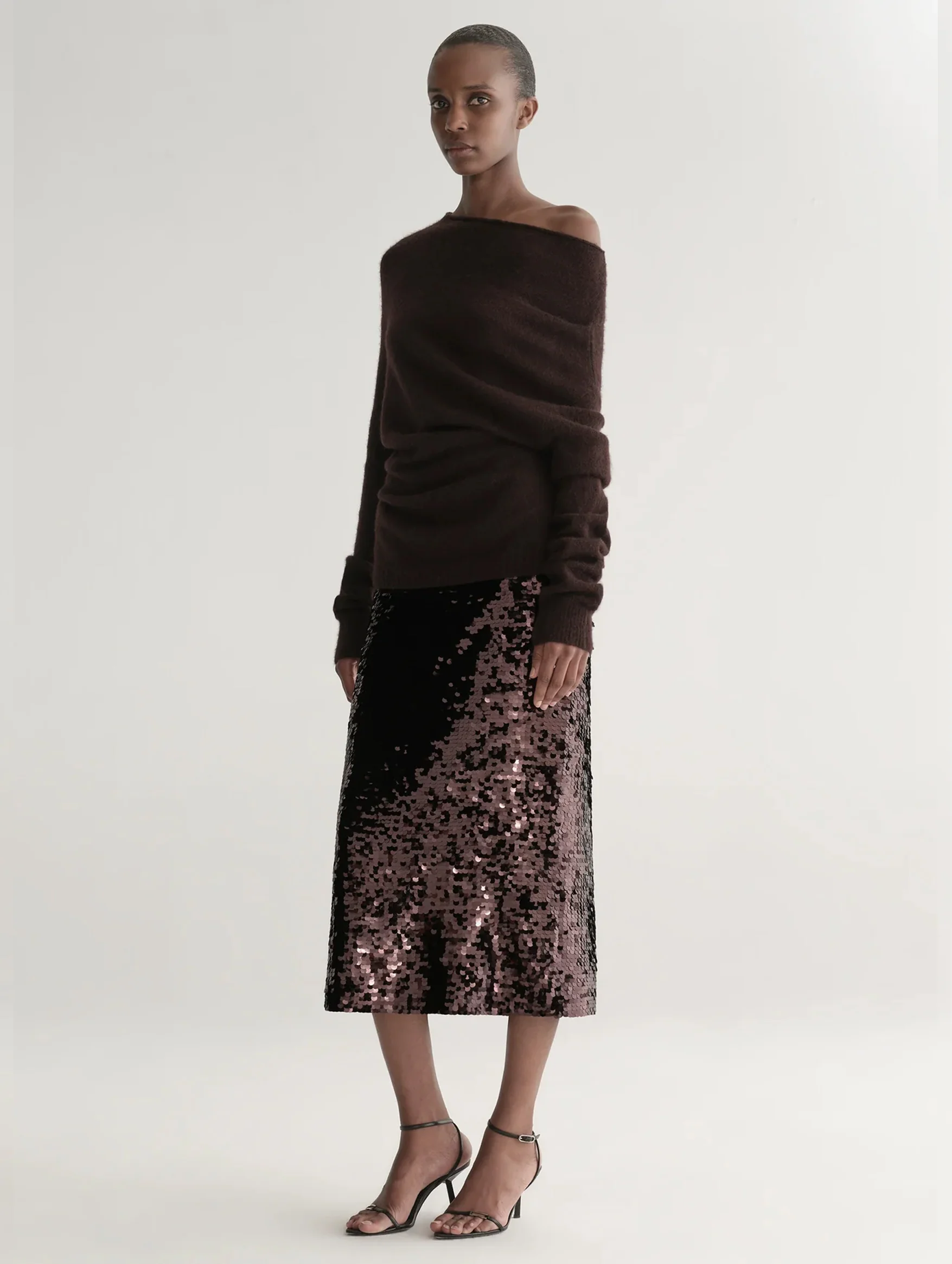 Kali Sequin Midi Skirt in Merlot - Image 5