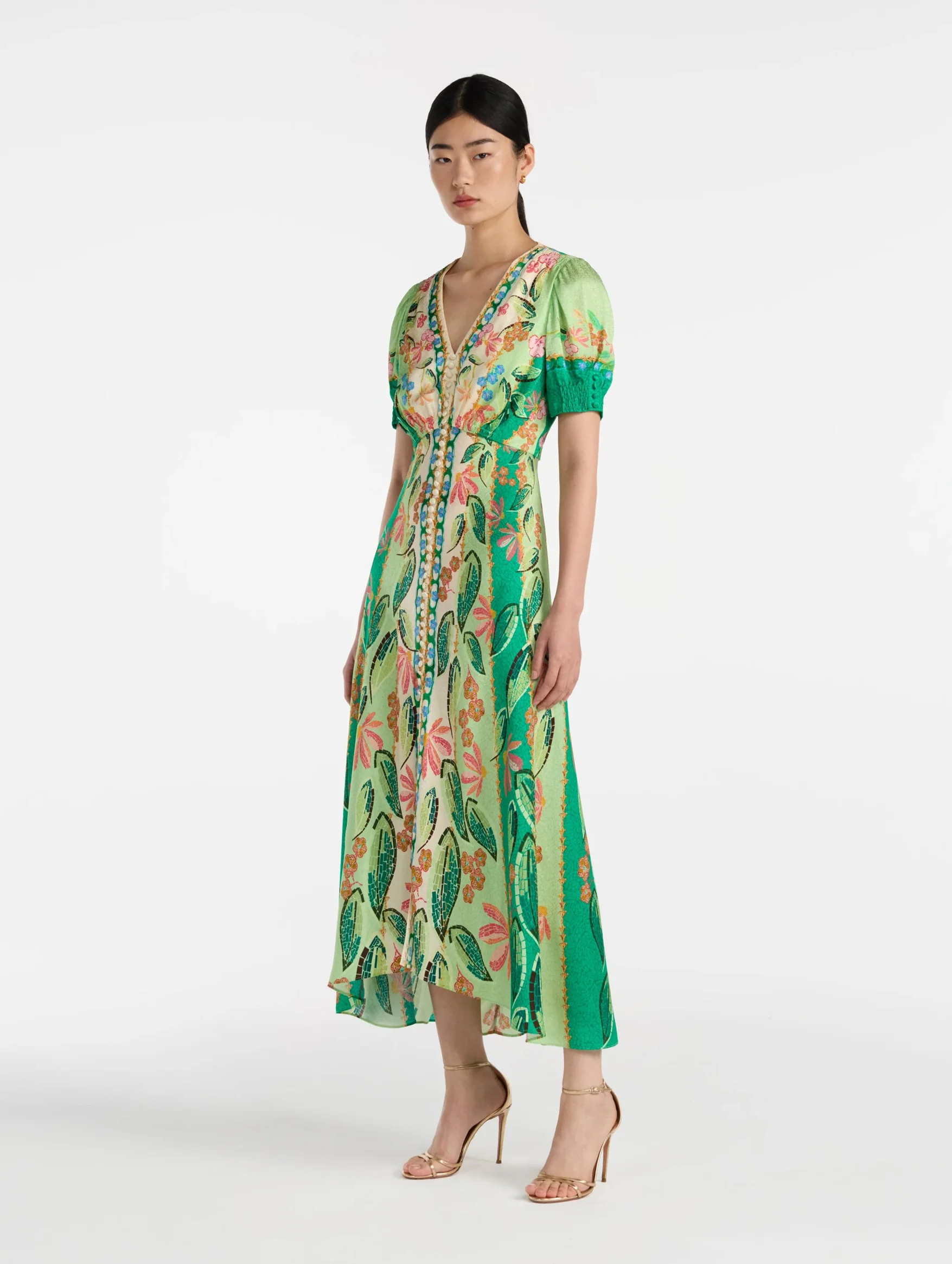 Lea Long Dress in Terrazzo Jade - Image 3