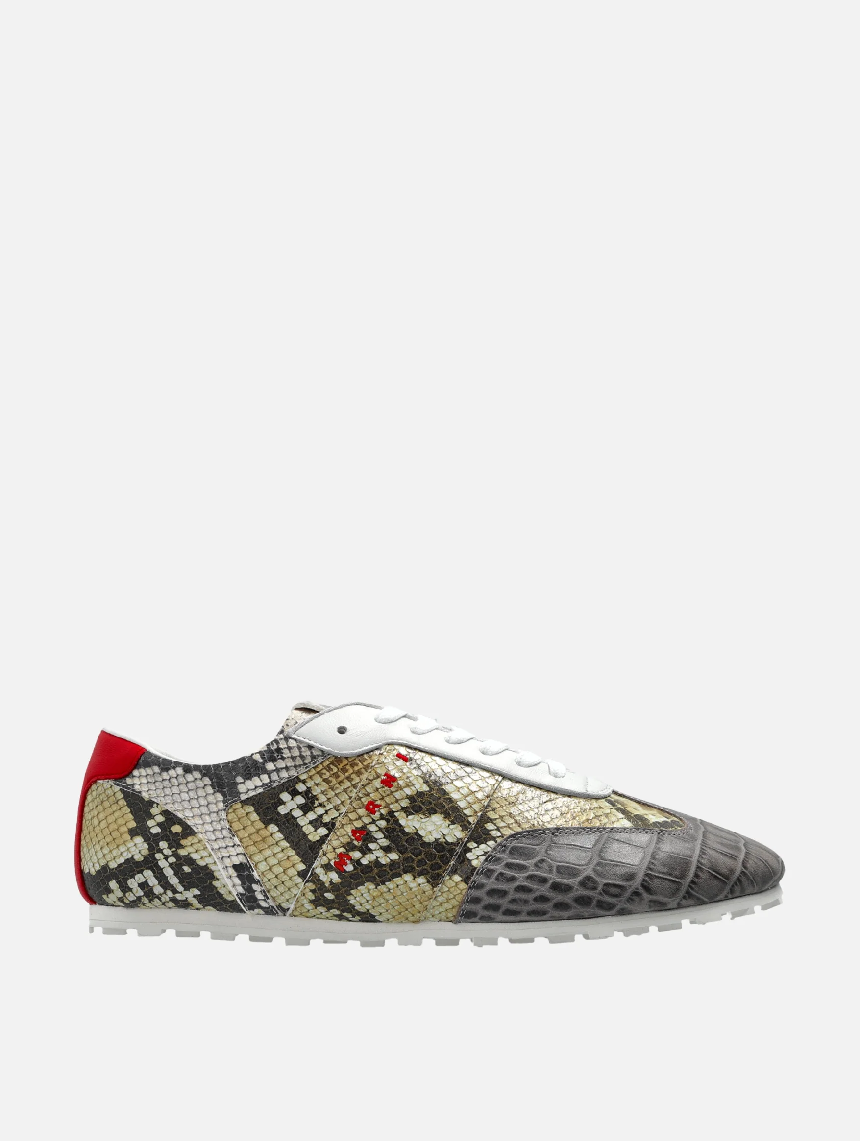 Leather Sneakers in Croc and Snake-Effect