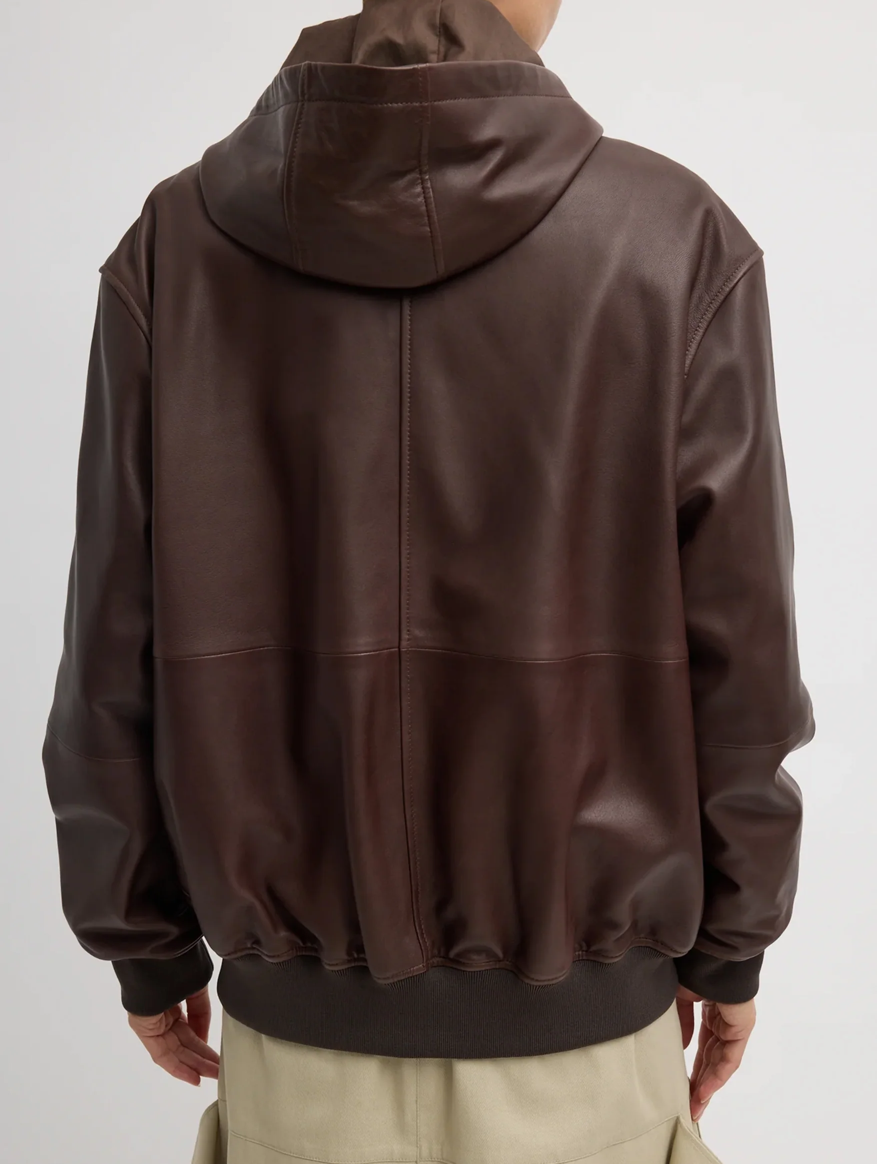 Leather Zip Up Hoodie Jacket in Brown - Image 4