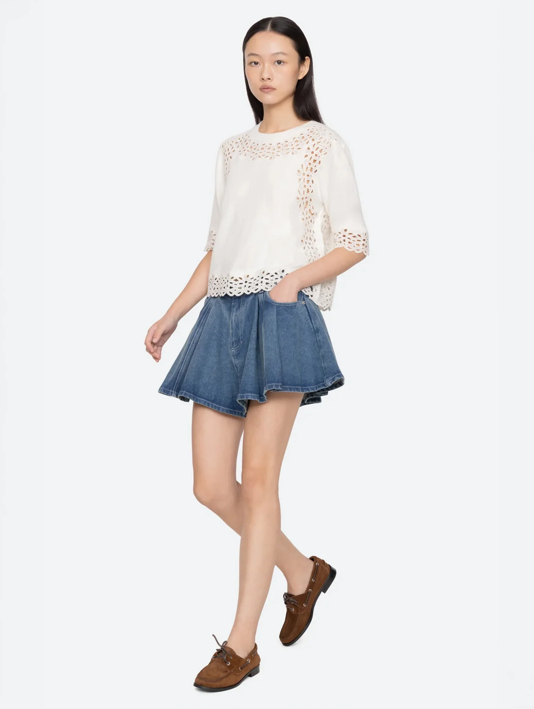 Leila Cotton Eyelet Sweater in Cream - Image 2