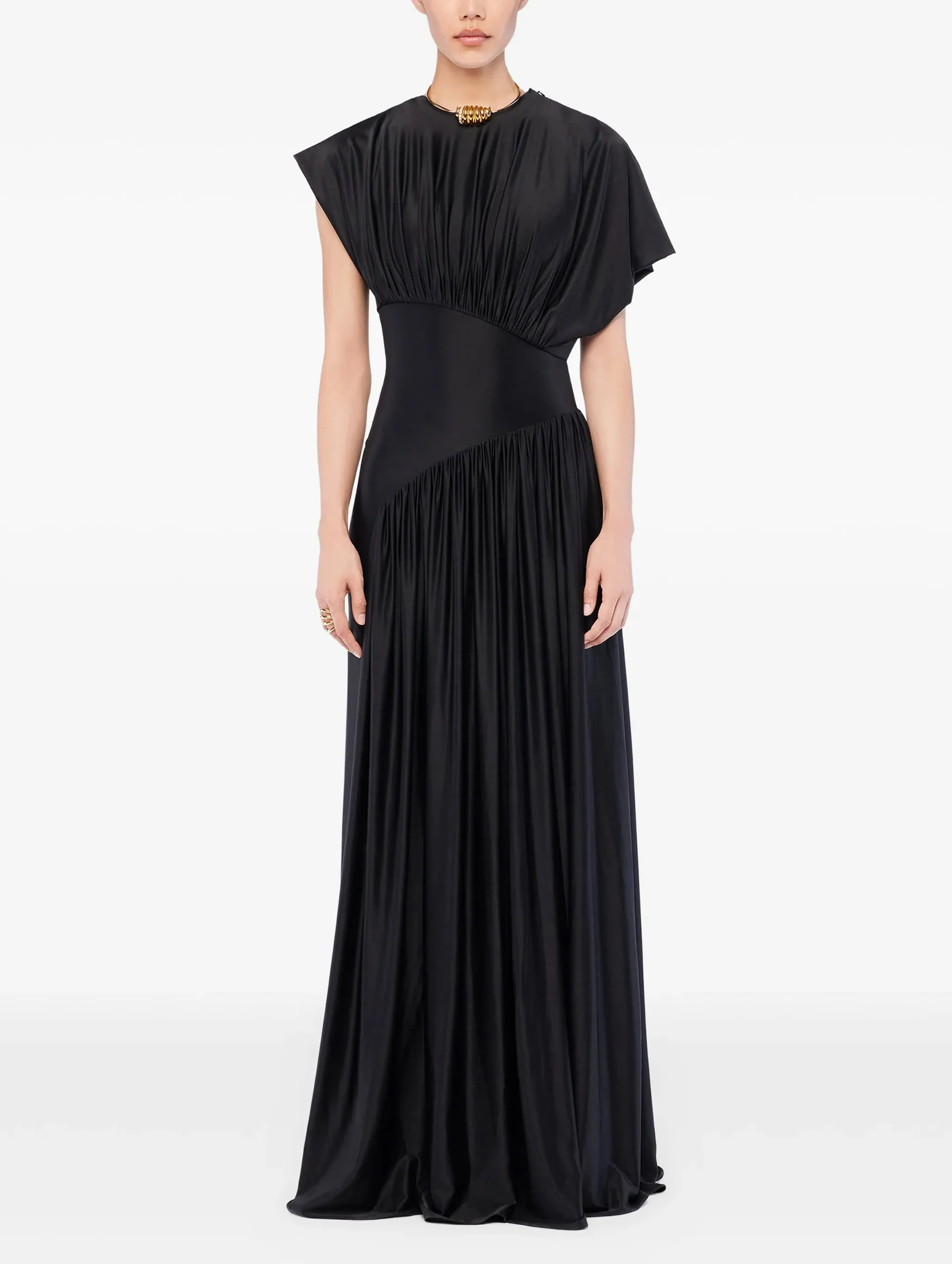 Long Dress With Ruched Details in Black - Image 2