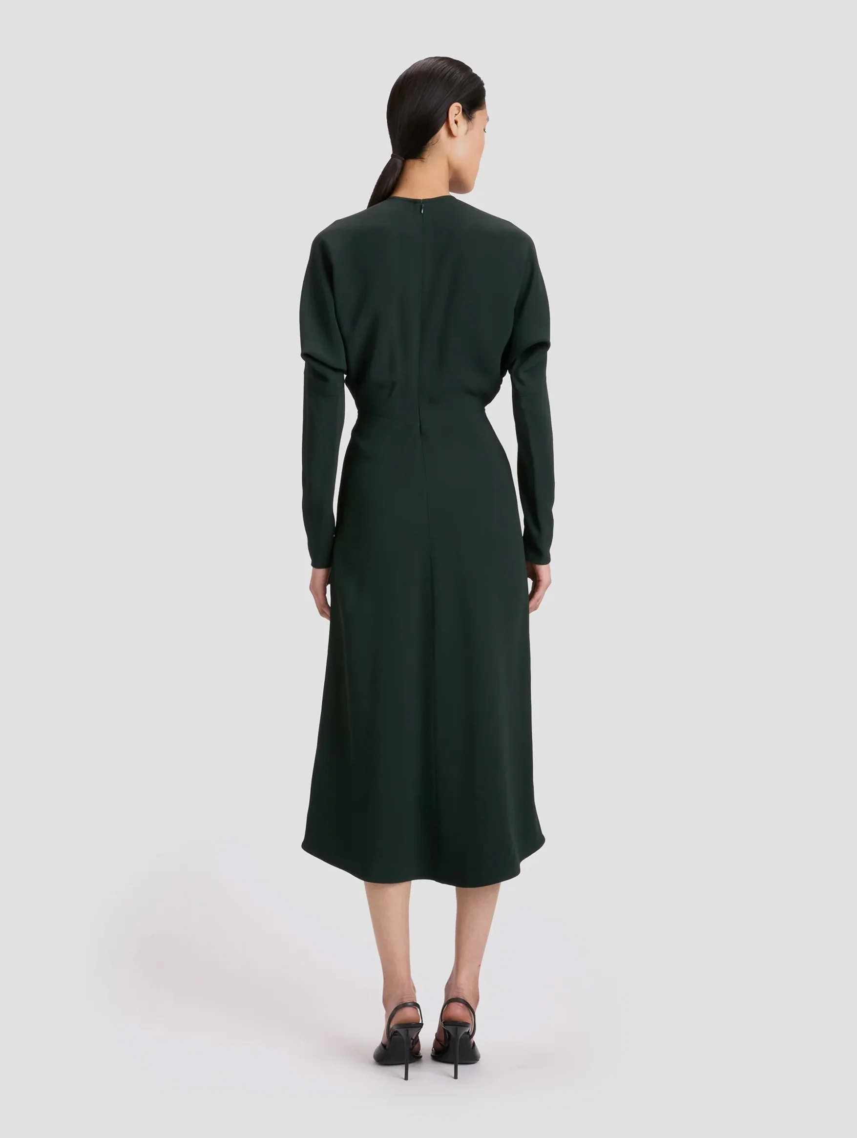 Long Sleeve Dolman Midi Dress in Dark Pine - Image 5